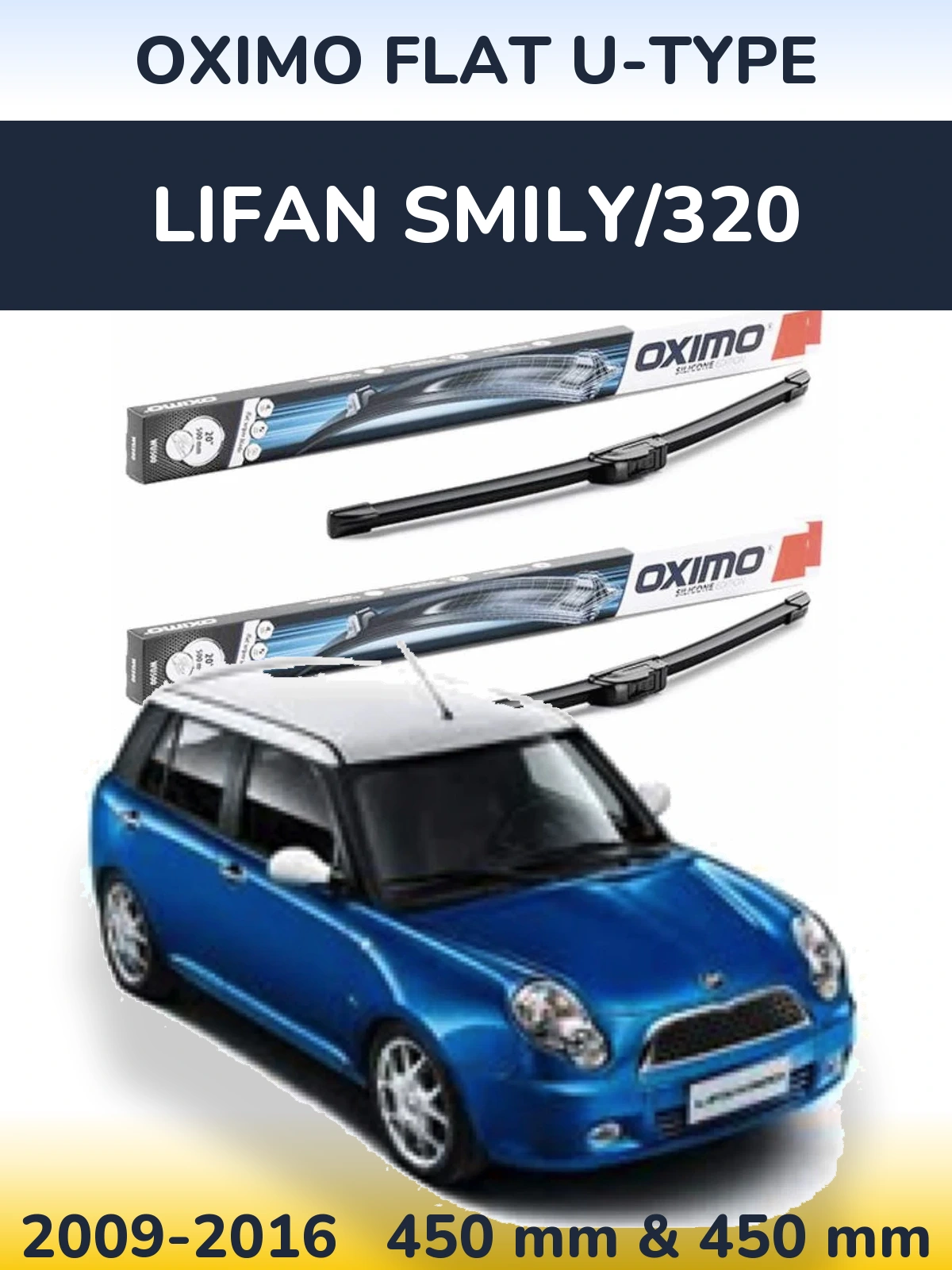 Front wiper blade set Oximo Flat U-type 450 & 450 mm for Lifan Smily/320 2009-2016
