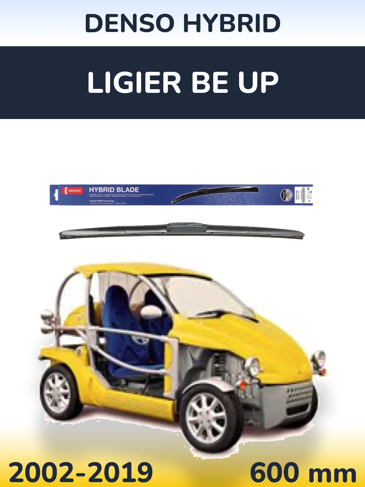 Front wiper blade Denso Hybrid 600 mm for Ligier Be Up 2002-2019