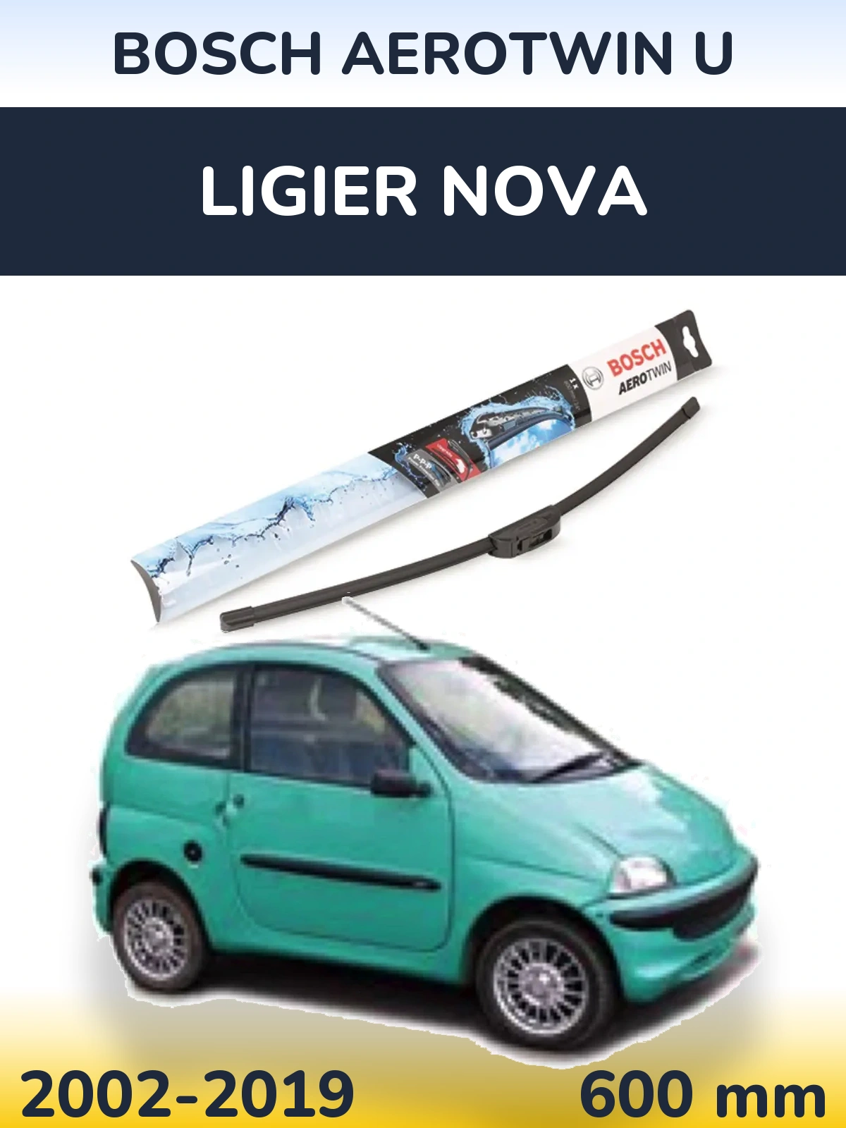 Front wiper blade BOSCH AeroTwin U 600 mm for Ligier Nova 2002-2019