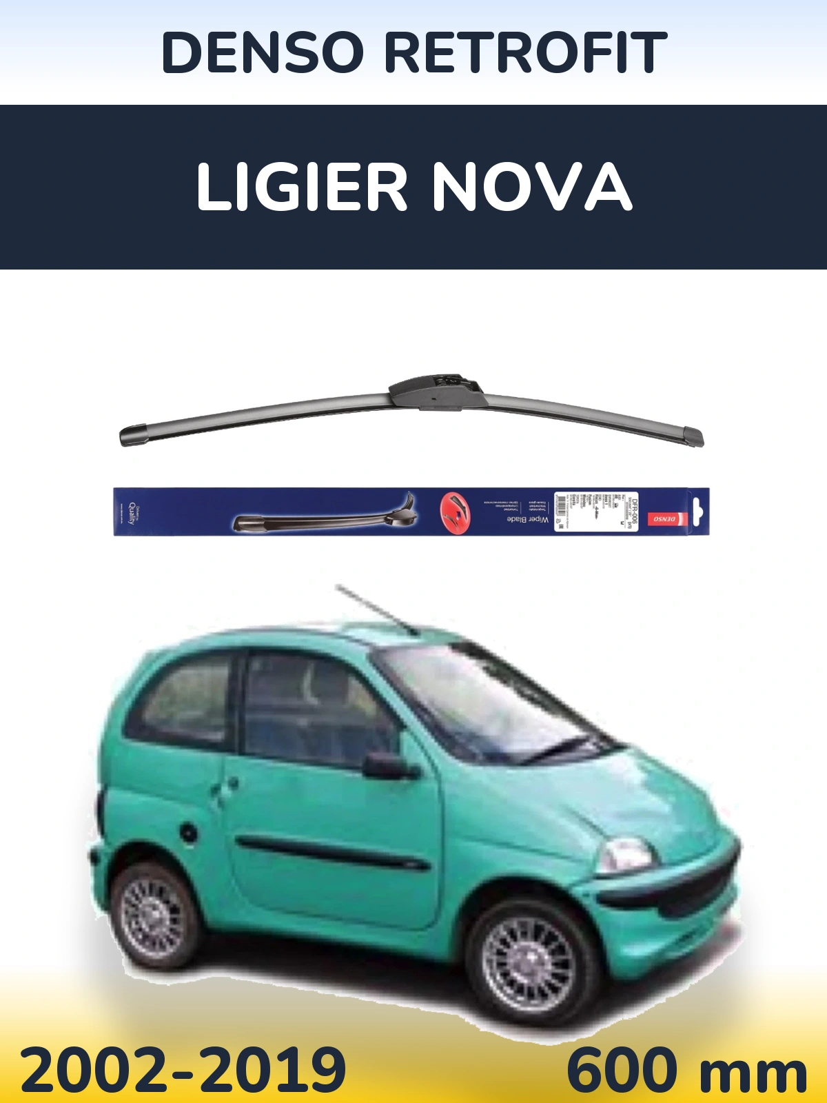 Front wiper blade Denso Retrofit 600 mm for Ligier Nova 2002-2019