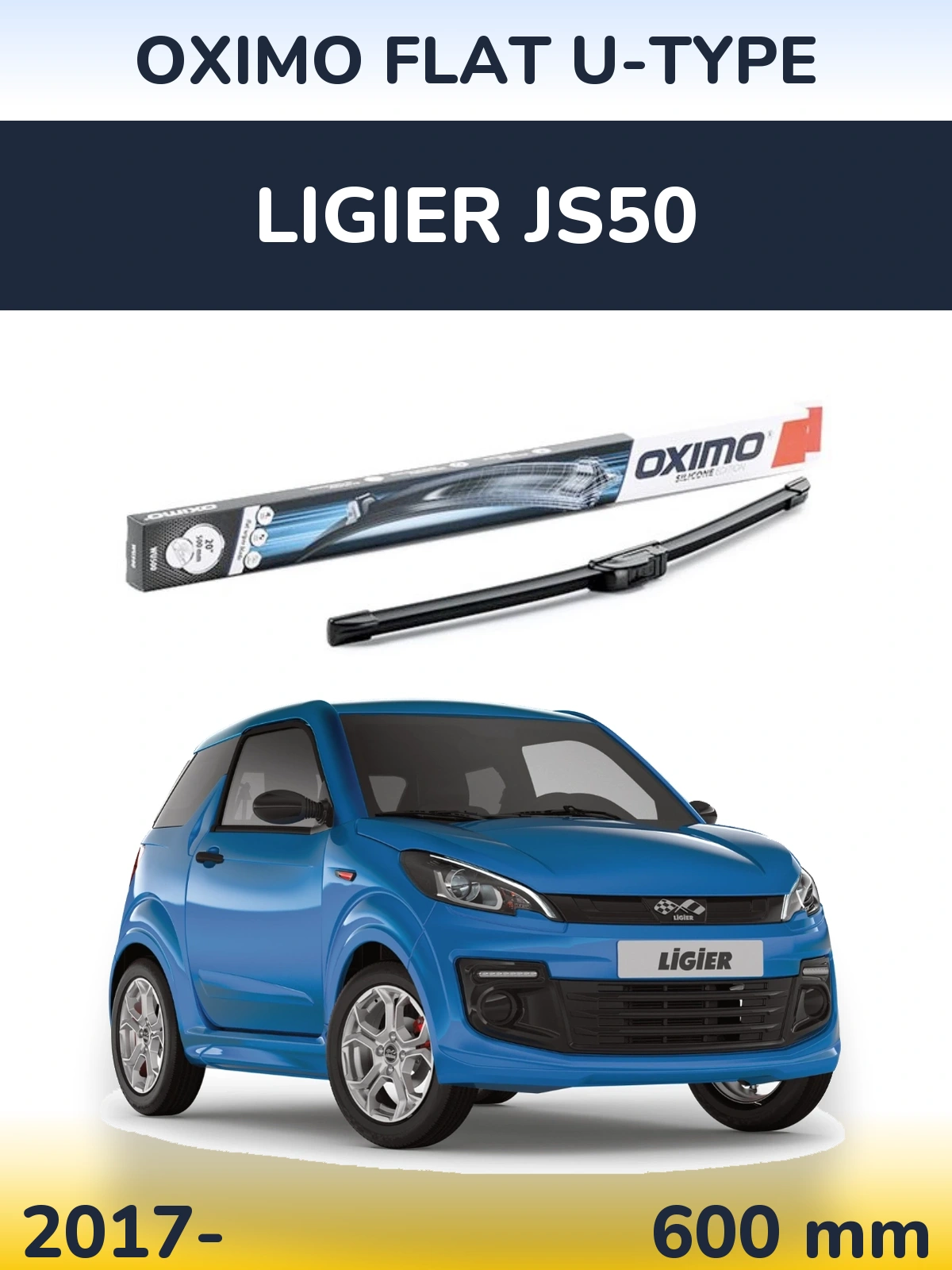 Front wiper blade Oximo Flat U-type 600 mm for Ligier JS50 2017-2026