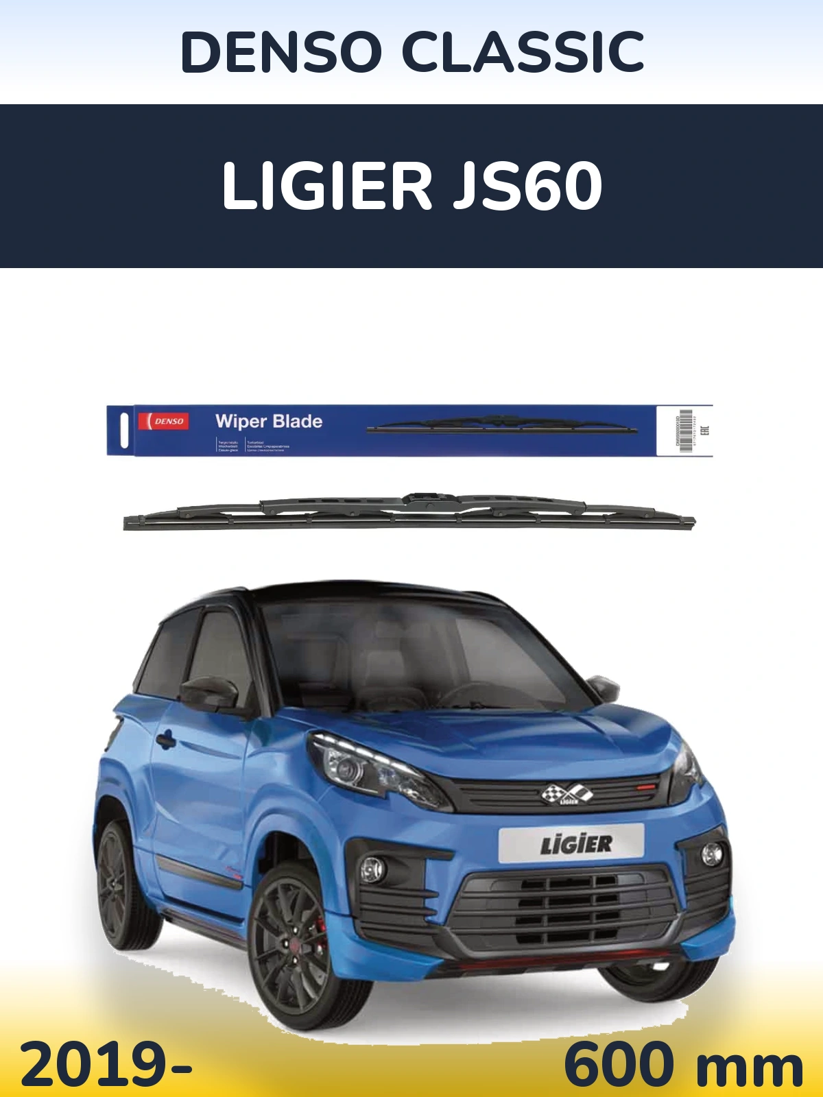 Front wiper blade Denso Classic 600 mm for Ligier JS60 2019-2026