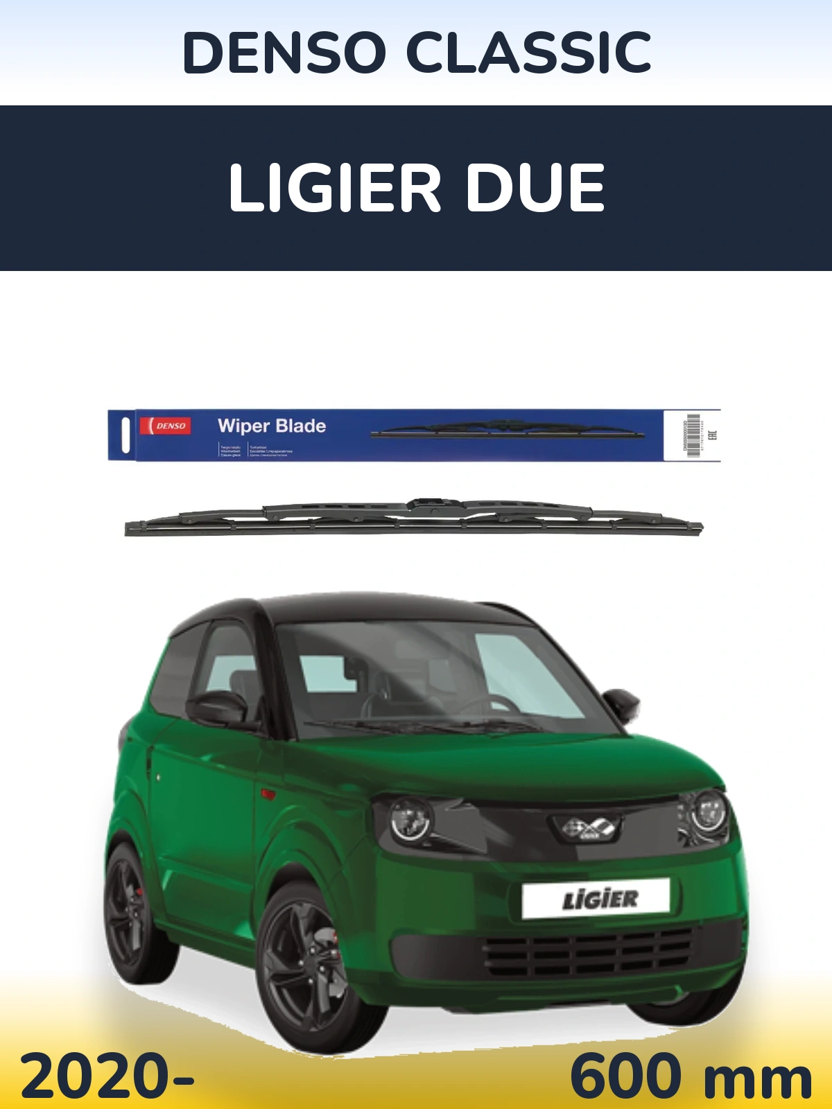 Front wiper blade Denso Classic 600 mm for Ligier Due 2020-2026