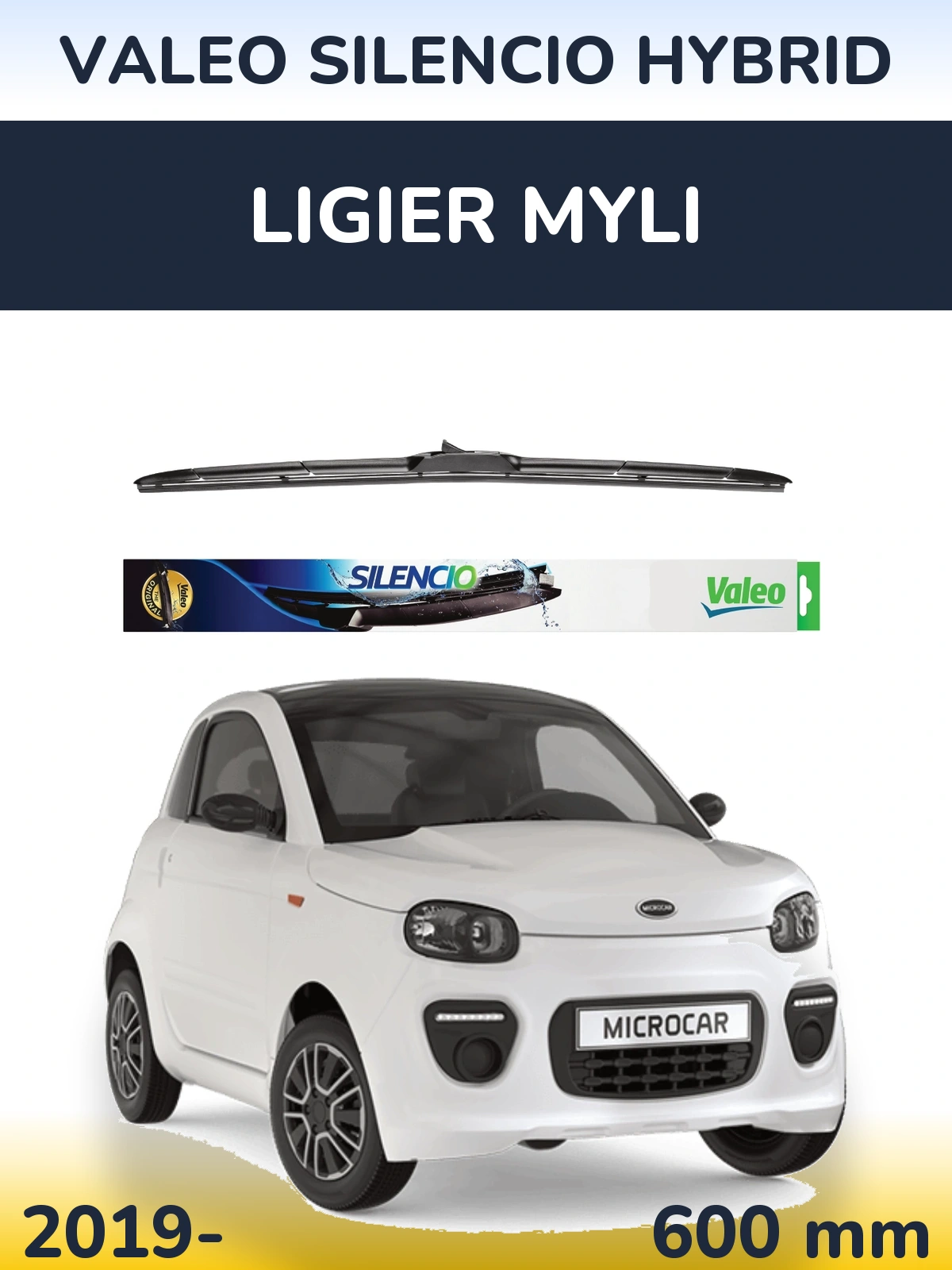 Front wiper blade Valeo Silencio Hybrid 600 mm for Ligier Myli 2019-2026