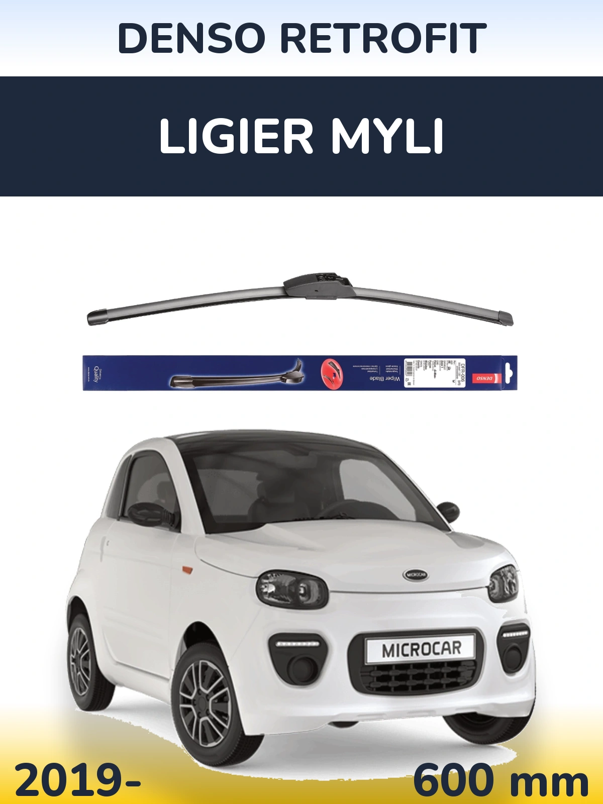 Front wiper blade Denso Retrofit 600 mm for Ligier Myli 2019-2026