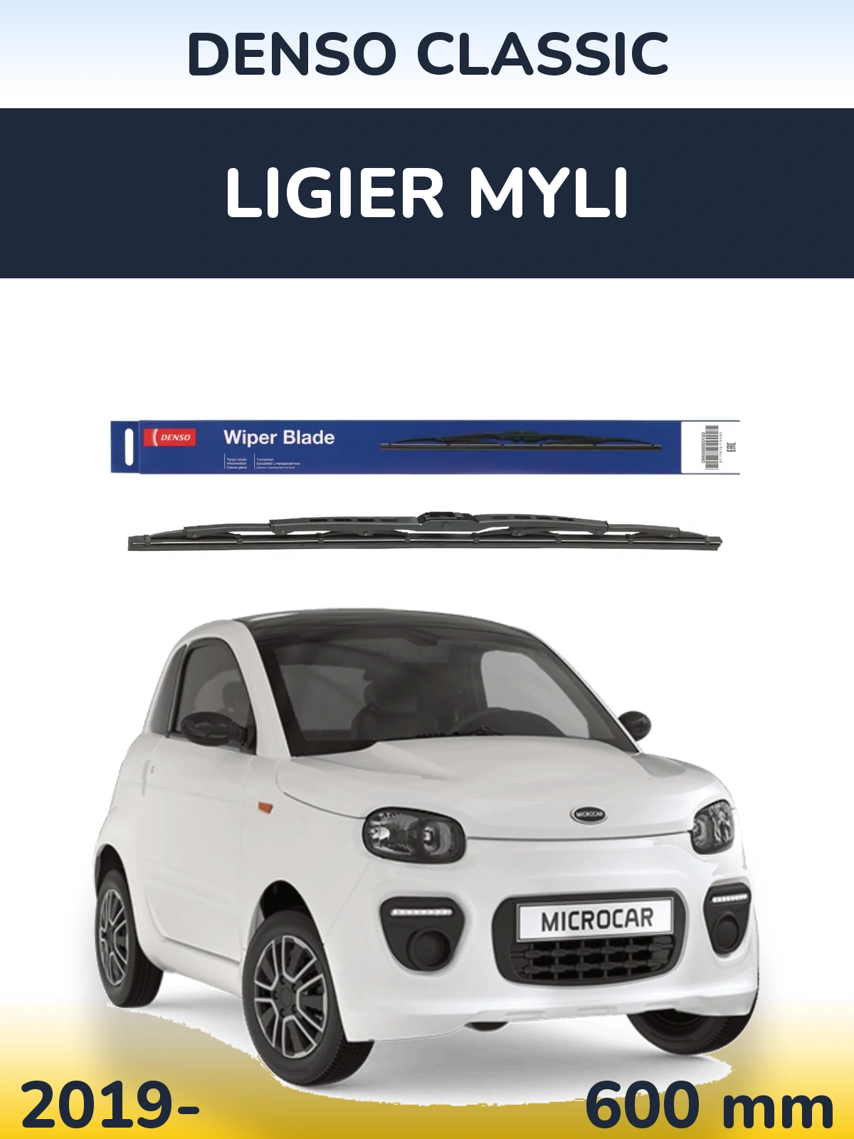 Front wiper blade Denso Classic 600 mm for Ligier Myli 2019-2026