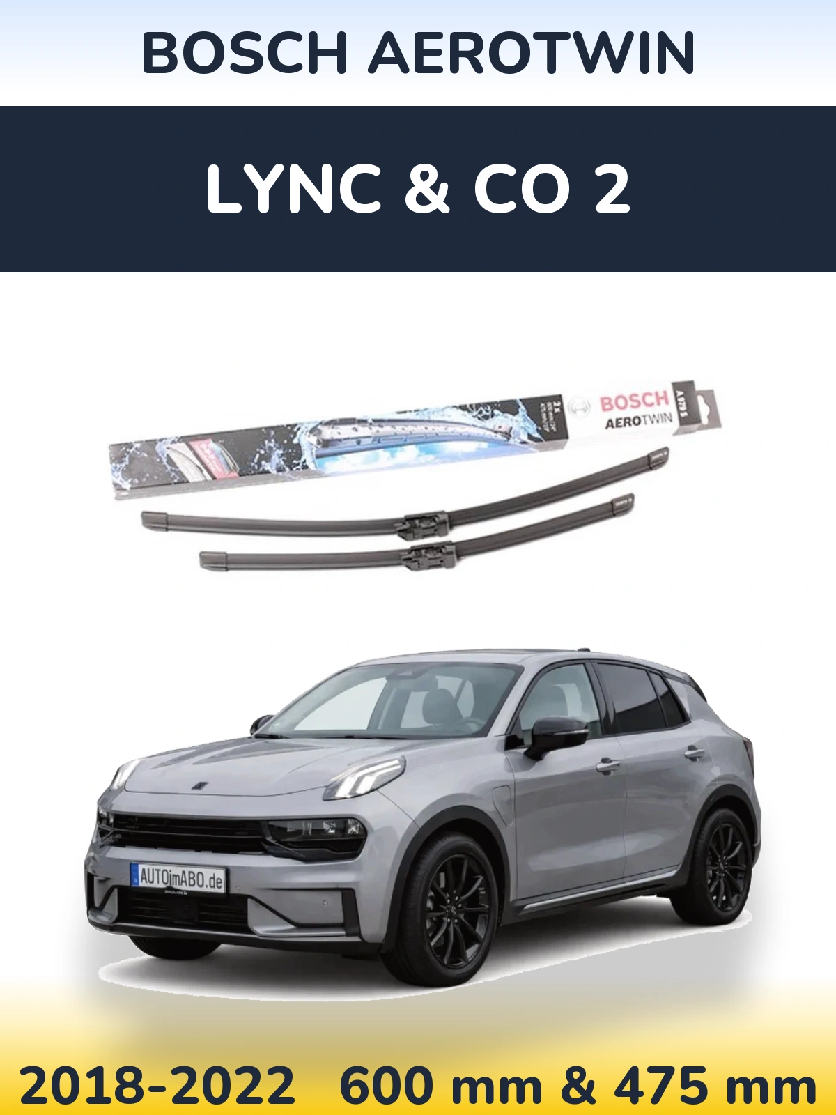Front wiper blade set BOSCH AeroTwin 600 & 475 mm for Lync & Co 2 2018-2022