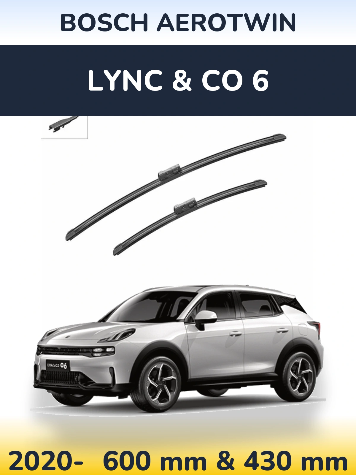 Front wiper blade set BOSCH AeroTwin 600 & 430 mm for Lync & Co 6 2020-2026