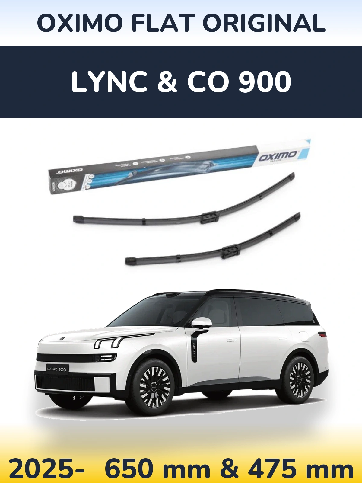 Комплект передних дворников Oximo Flat Original 650 & 475 мм для Lync & Co 900 2025-2026