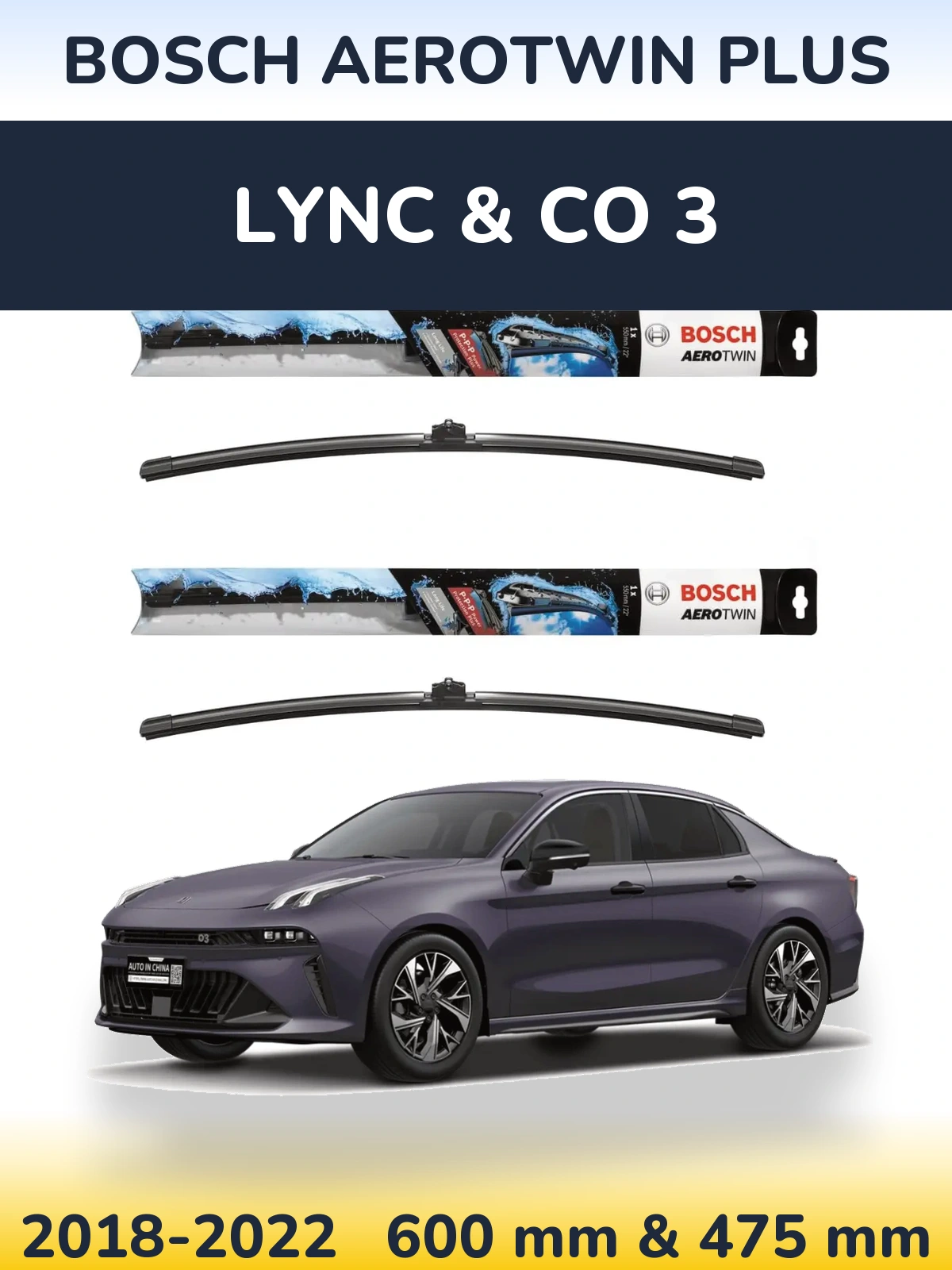 Front wiper blade set BOSCH AeroTwin Plus 600 & 475 mm for Lync & Co 3 2018-2022
