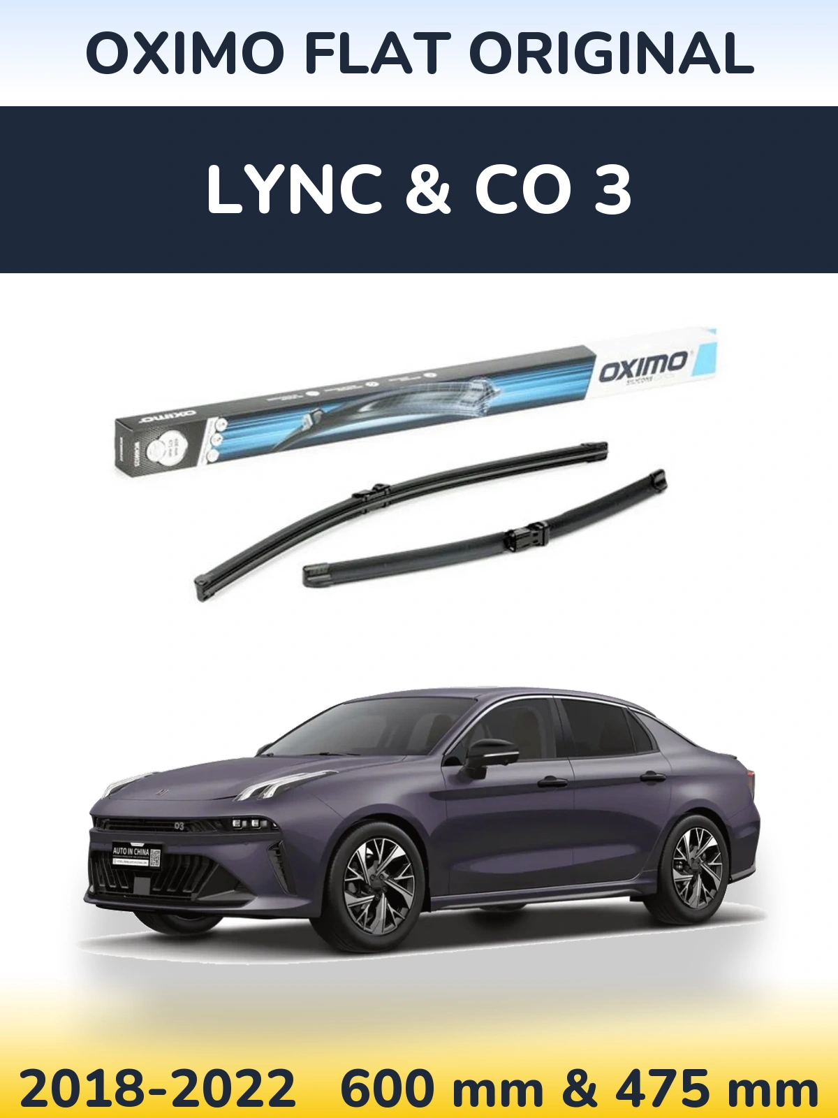 Front wiper blade set Oximo Flat Original 600 & 475 mm for Lync & Co 3 2018-2022