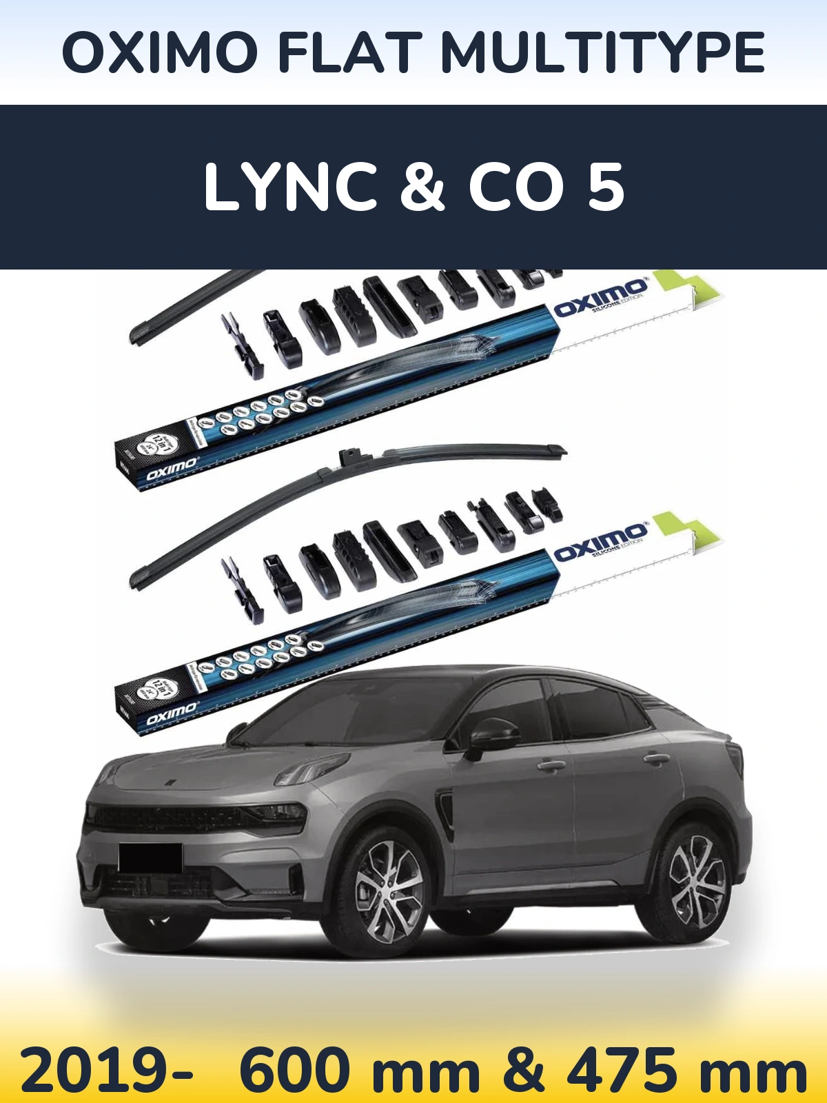 Front wiper blade set Oximo Flat MultiTypee 600 & 475 mm for Lync & Co 5 2019-2026