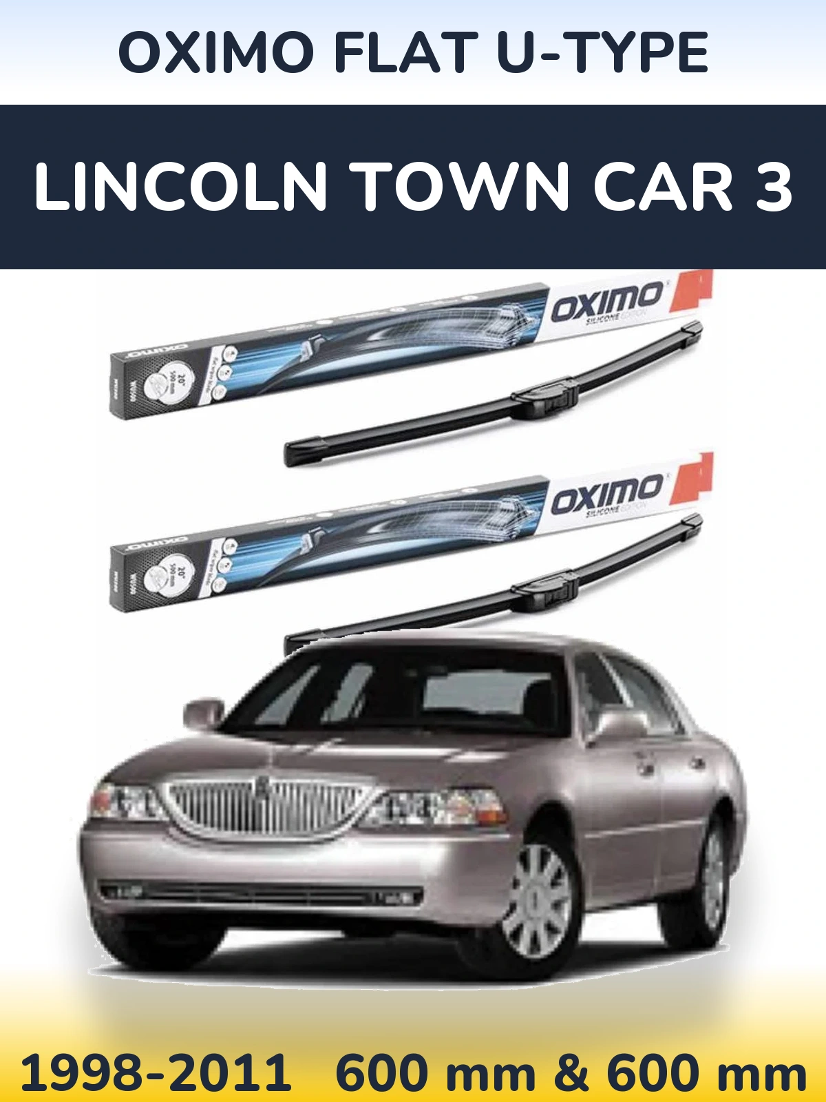 Комплект передних дворников Oximo Flat U-type 600 & 600 мм для Lincoln Town Car 3 1998-2011