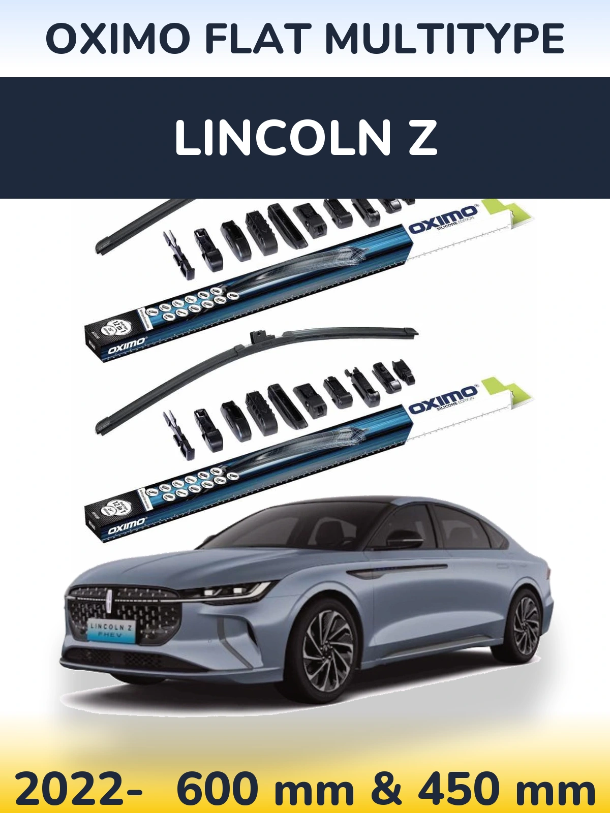 Front wiper blade set Oximo Flat MultiTypee 600 & 450 mm for Lincoln Z 2022-2026