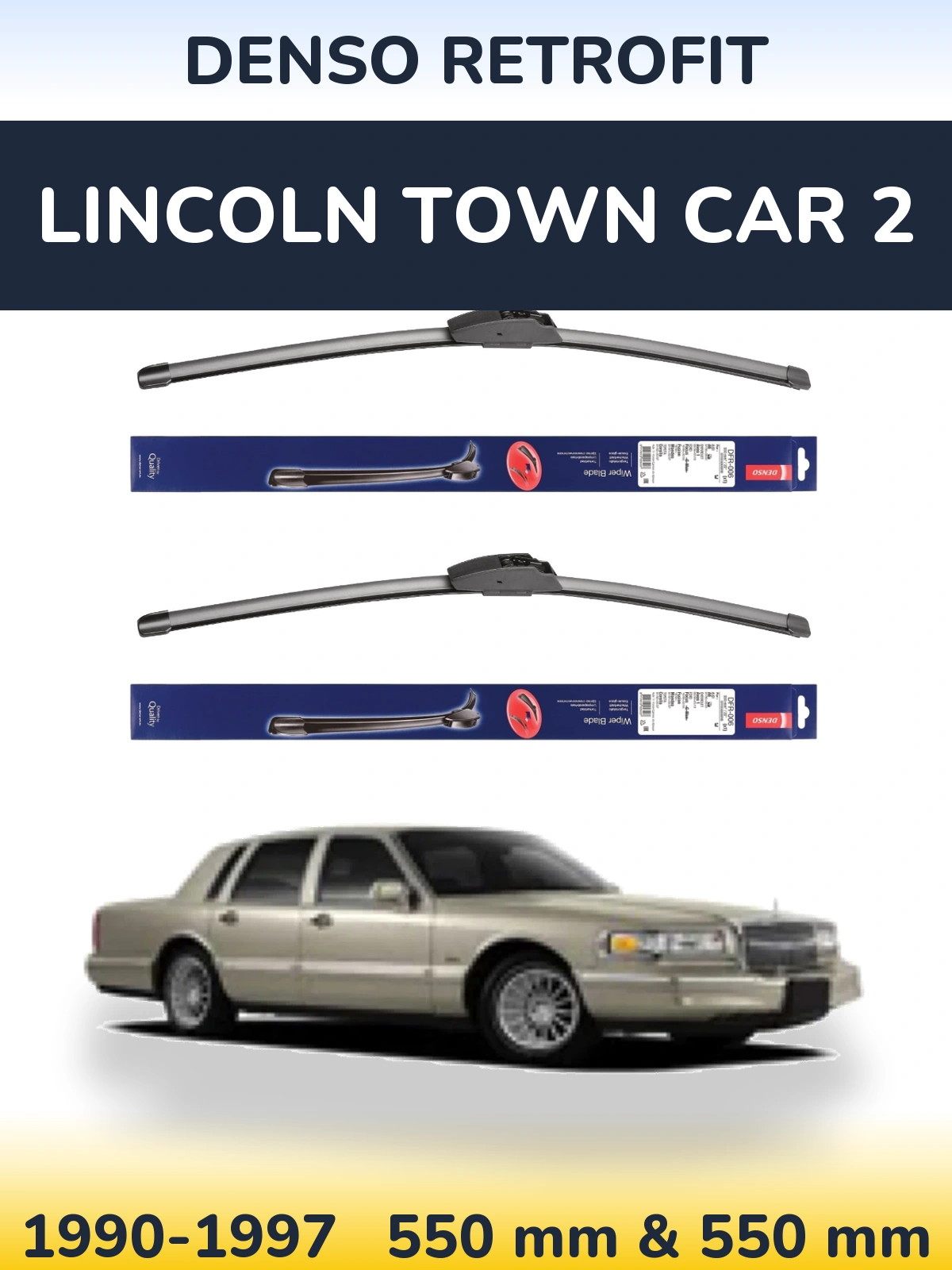 Front wiper blade set Denso Retrofit 550 & 550 mm for Lincoln Town Car 2 1990-1997