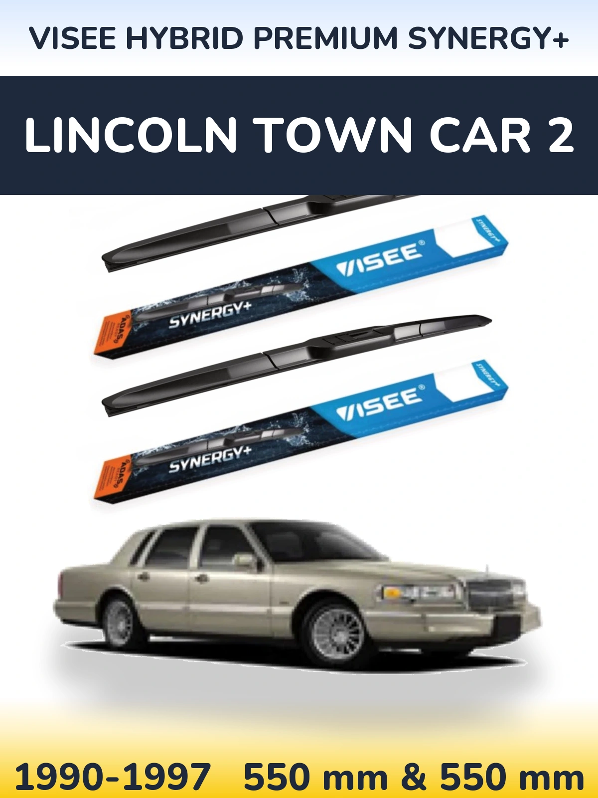 Front wiper blade set VISEE HYBRID PREMIUM SYNERGY+ 550 & 550 mm for Lincoln Town Car 2 1990-1997