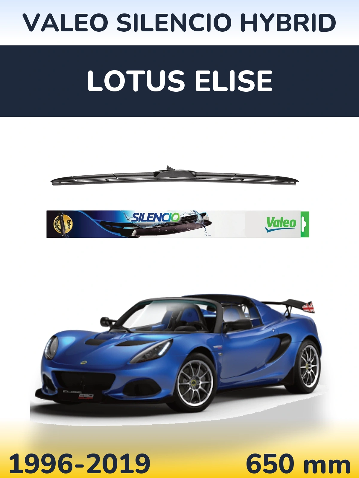 Front wiper blade Valeo Silencio Hybrid 650 mm for Lotus Elise 1996-2019