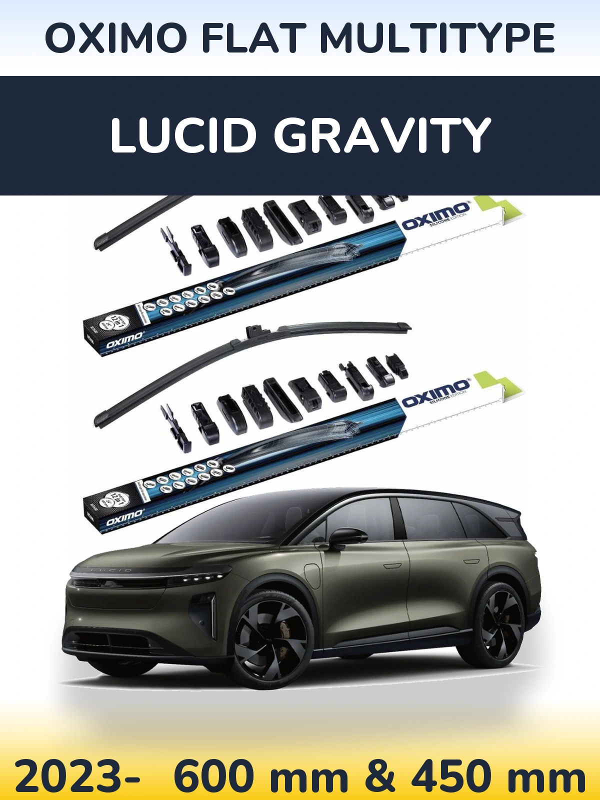 Front wiper blade set Oximo Flat MultiTypee 600 & 450 mm for Lucid Gravity 2023-2026