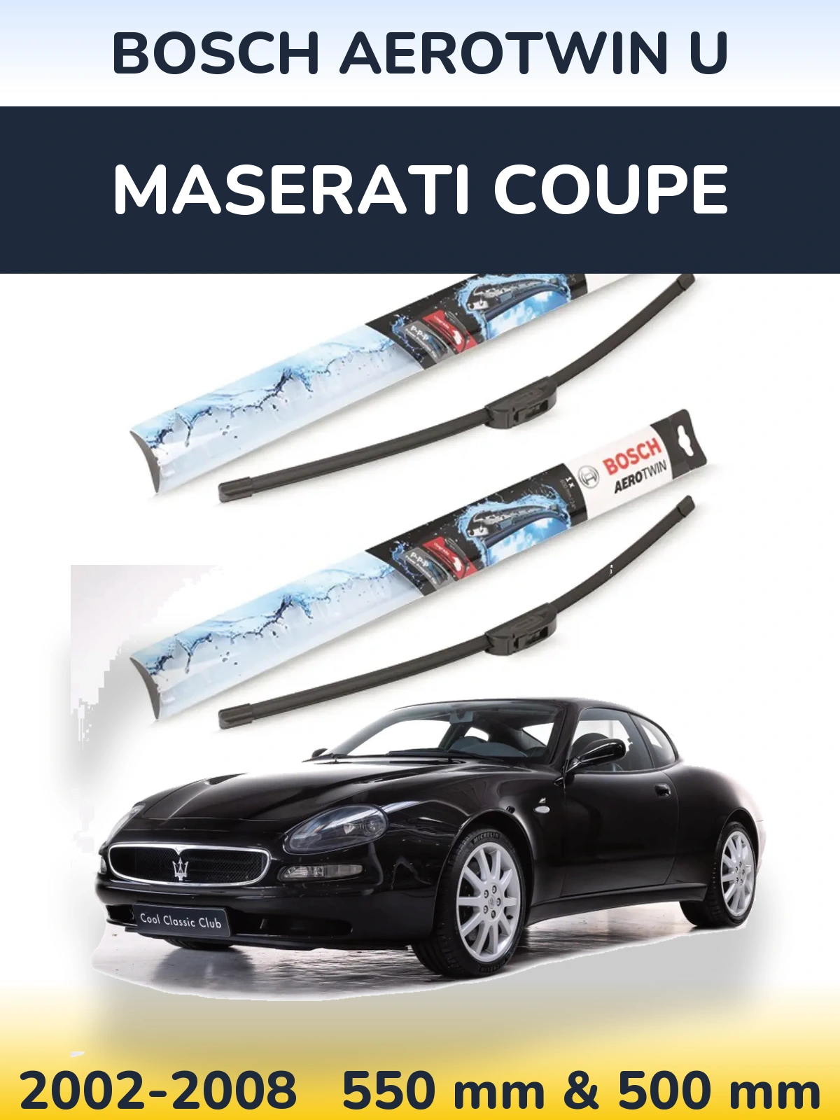 Комплект передніх щіток BOSCH AeroTwin U 550 & 500 мм для Maserati Coupe 2002-2008