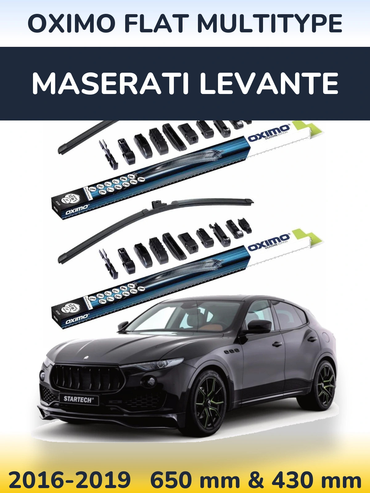 Front wiper blade set Oximo Flat MultiTypee 650 & 430 mm for Maserati Levante 2016-2019