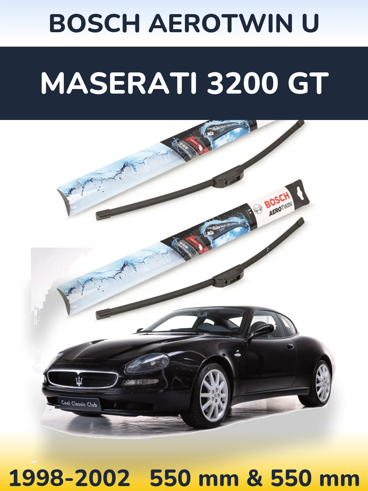Комплект передних дворников BOSCH AeroTwin U 550 & 550 мм для Maserati 3200 GT 1998-2002