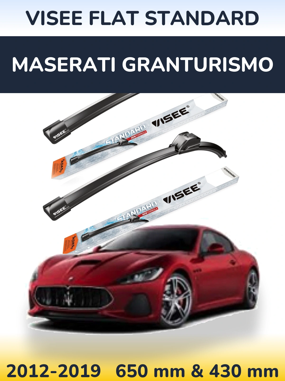 Комплект передних дворников VISEE FLAT STANDARD 650 & 430 мм для Maserati GranTurismo 2012-2019