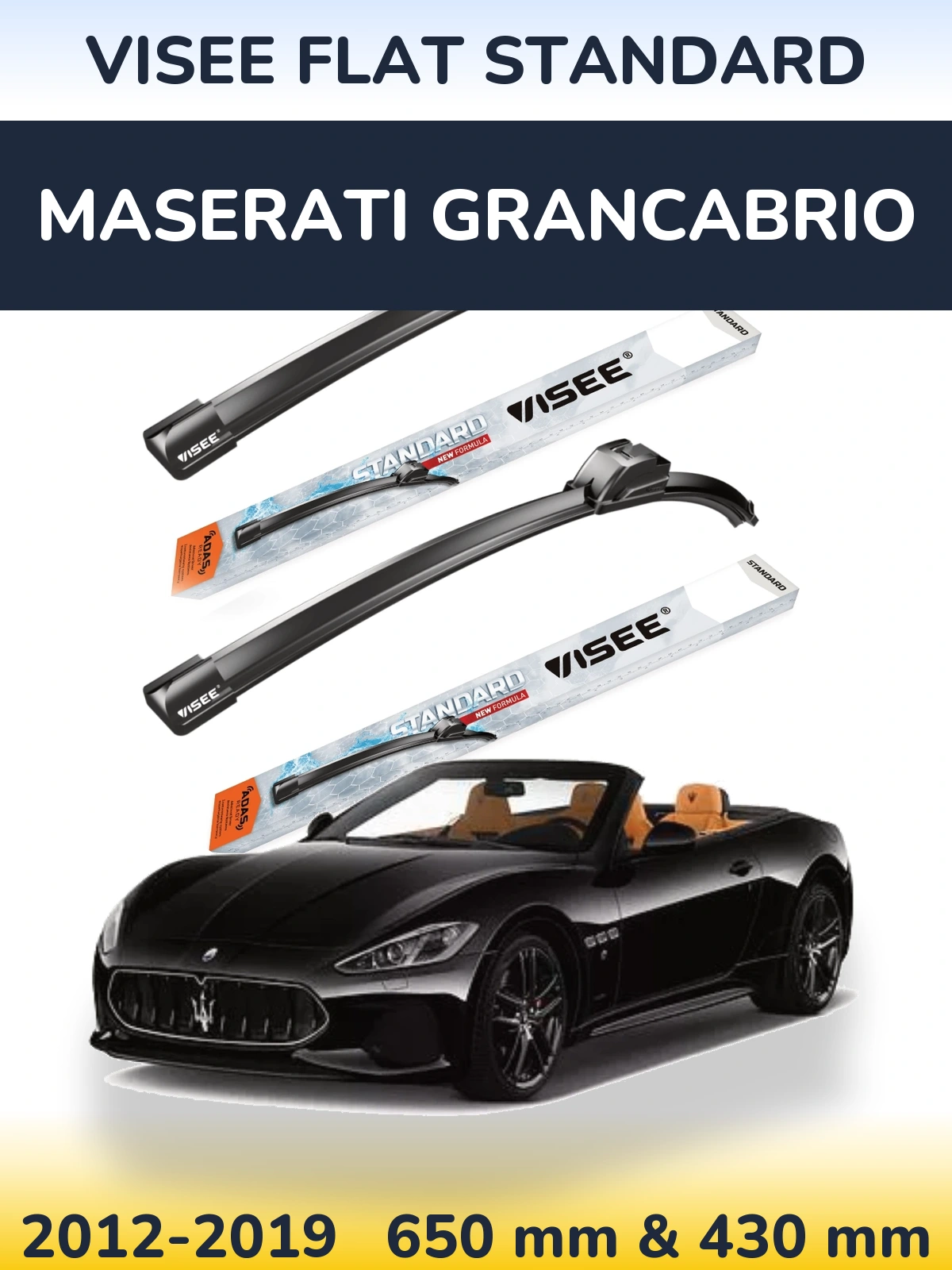 Комплект передних дворников VISEE FLAT STANDARD 650 & 430 мм для Maserati GranCabrio 2012-2019