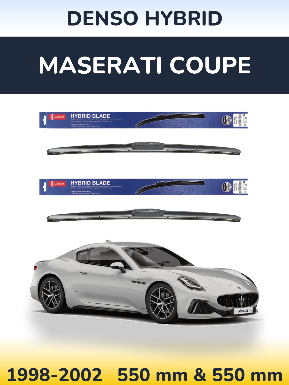 Front wiper blade set Denso Hybrid 550 & 550 mm for Maserati Coupe 1998-2002
