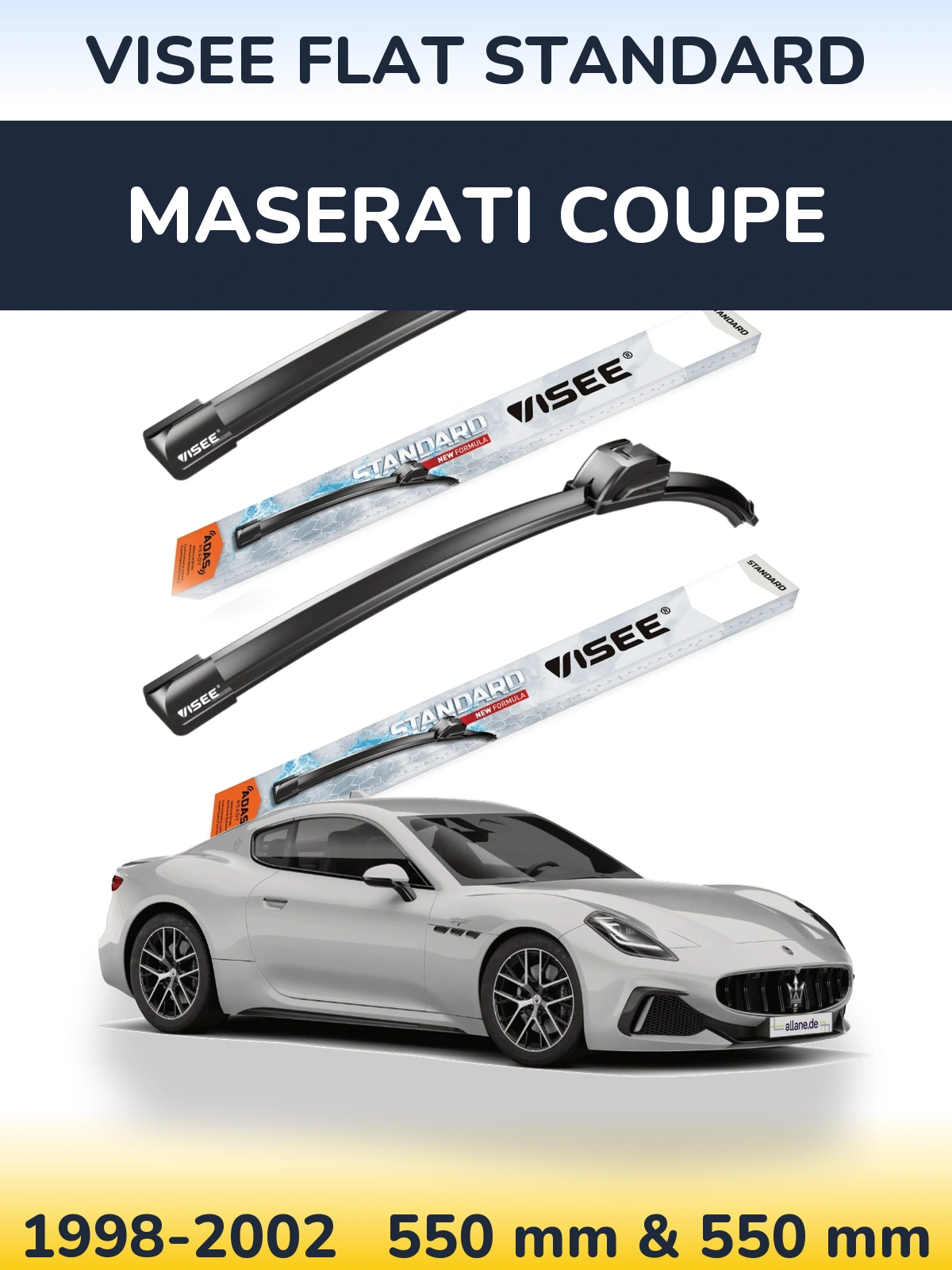 Front wiper blade set VISEE FLAT STANDARD 550 & 550 mm for Maserati Coupe 1998-2002