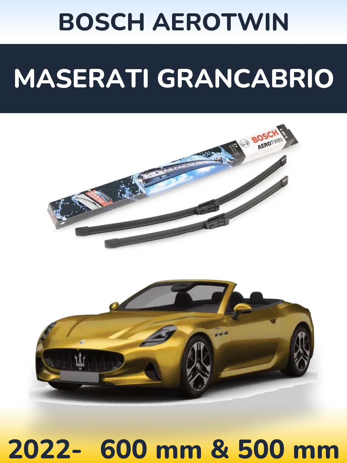 Front wiper blade set BOSCH AeroTwin 600 & 500 mm for Maserati GranCabrio 2022-2026