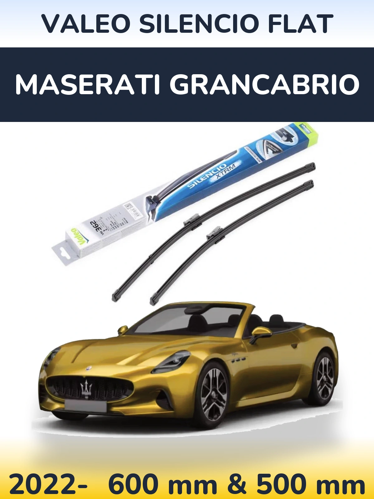 Front wiper blade set Valeo Silencio Flat 600 & 500 mm for Maserati GranCabrio 2022-2026