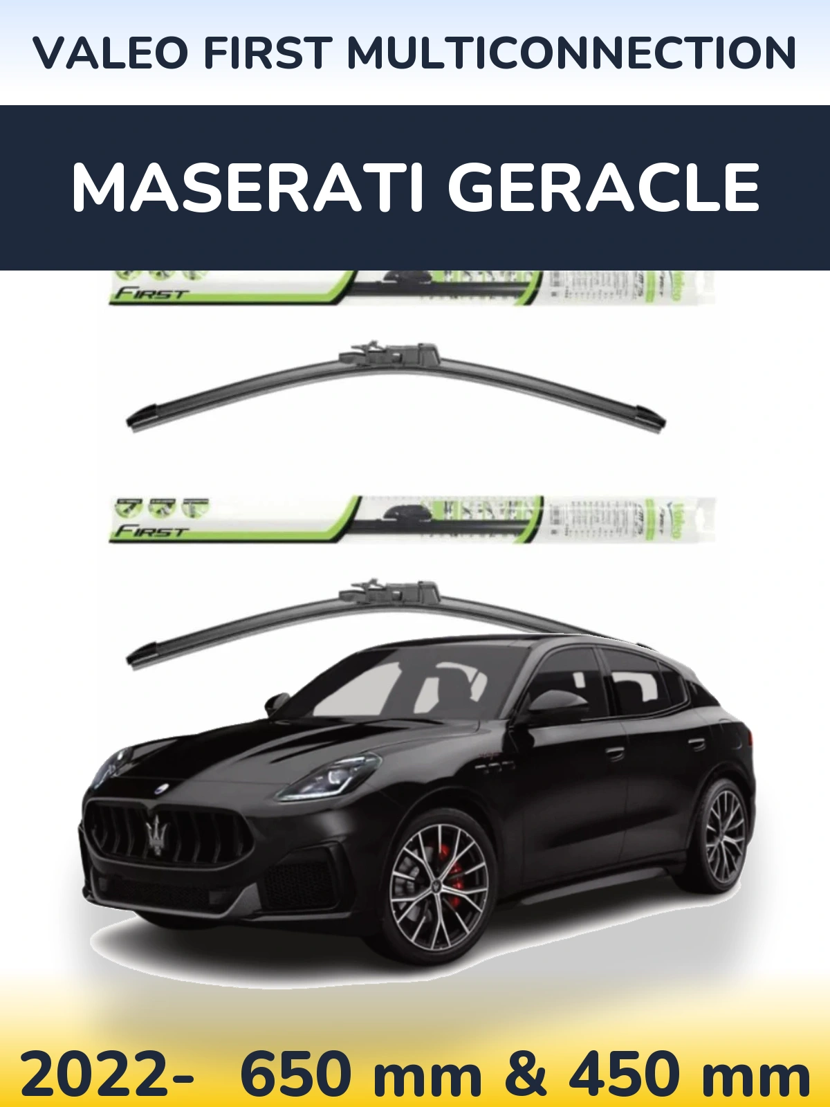Front wiper blade set Valeo First MultiConnection 650 & 450 mm for Maserati Geracle 2022-2026