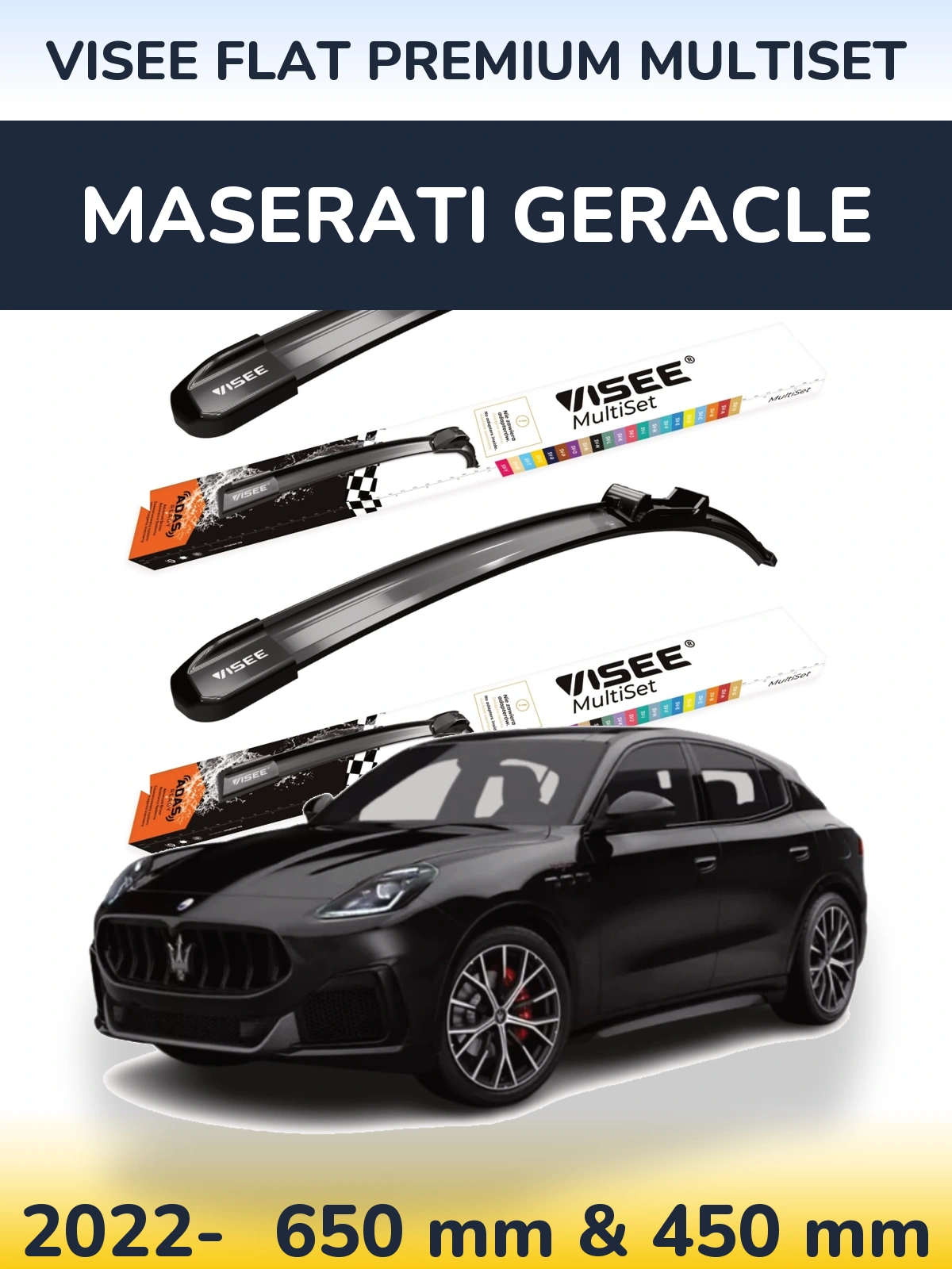 Front wiper blade set VISEE FLAT PREMIUM MultiSet 650 & 450 mm for Maserati Geracle 2022-2026