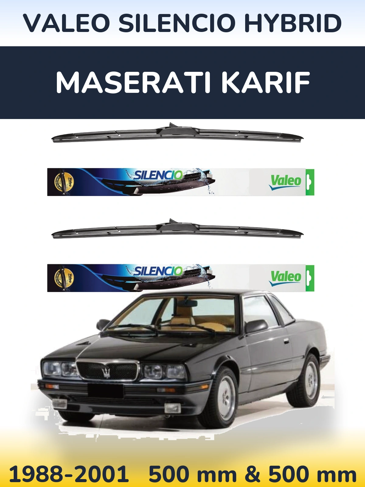 Комплект передних дворников Valeo Silencio Hybrid 500 & 500 мм для Maserati Karif 1988-2001