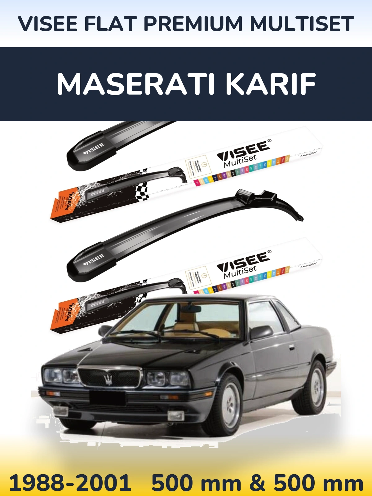 Комплект передніх щіток VISEE FLAT PREMIUM MultiSet 500 & 500 мм для Maserati Karif 1988-2001