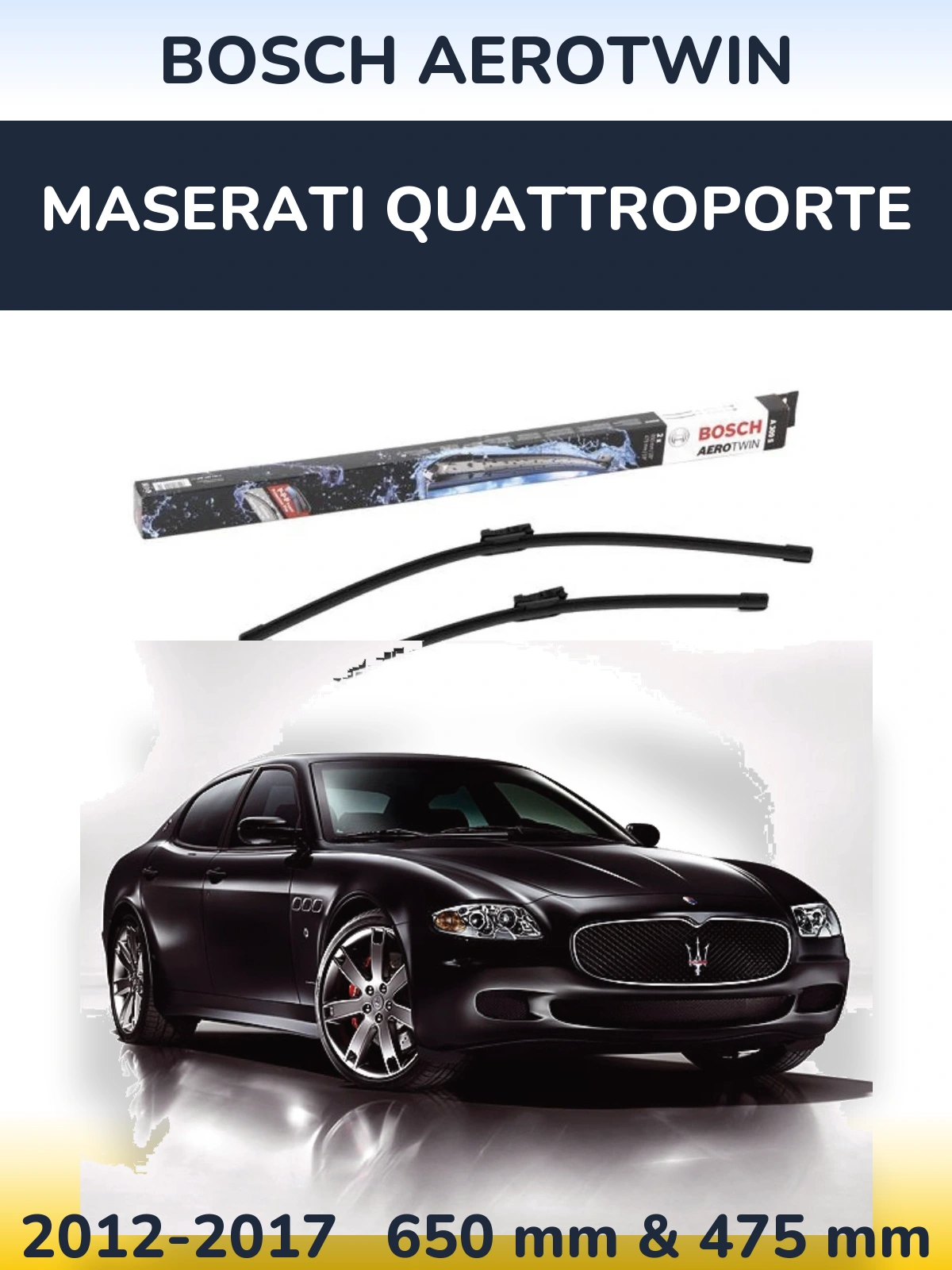 Front wiper blade set BOSCH AeroTwin 650 & 475 mm for Maserati Quattroporte 2012-2017