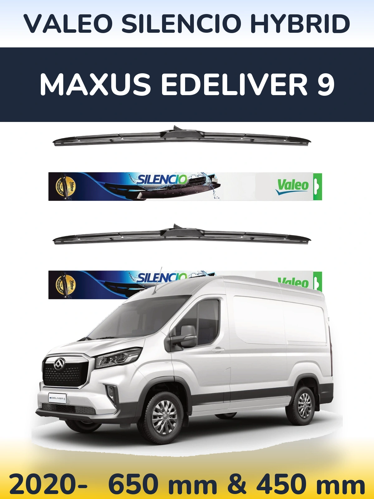 Комплект передних дворников Valeo Silencio Hybrid 650 & 450 мм для Maxus eDeliver 9 2020-2026