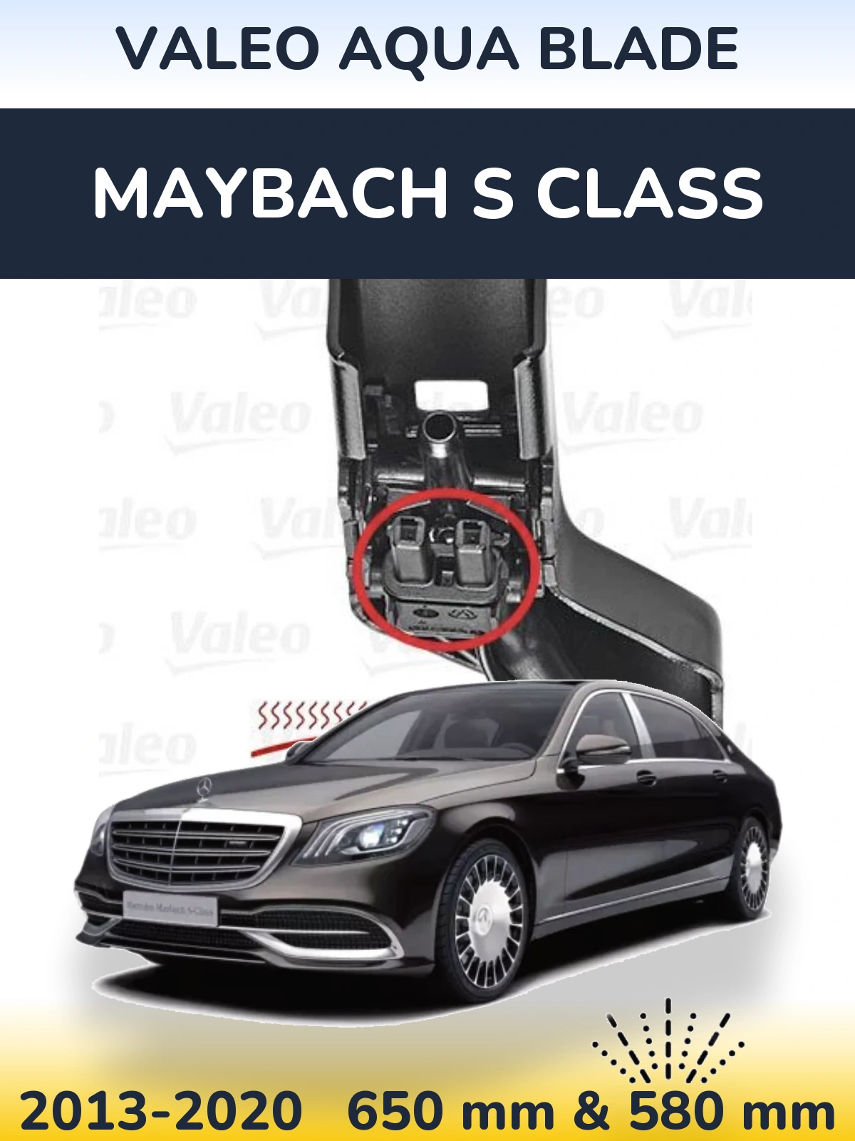 Front wiper blade set Valeo Aqua Blade 650 & 580 mm for Maybach S Class 2013-2020