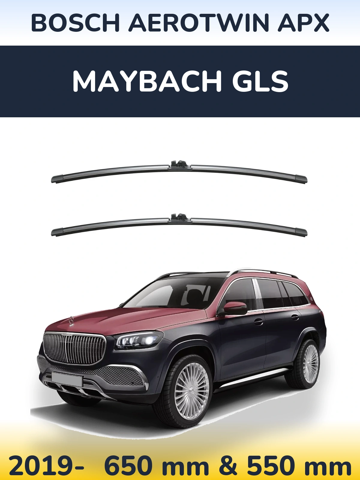 Front wiper blade set BOSCH AeroTwin APX 650 & 550 mm for Maybach GLS 2019-2026