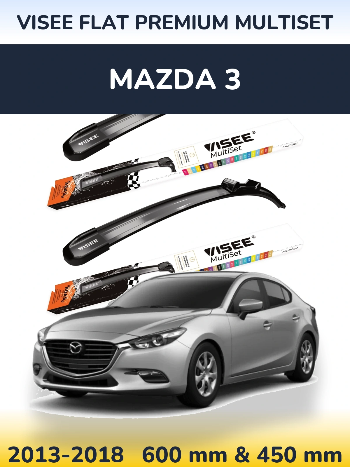 Front wiper blade set VISEE FLAT PREMIUM MultiSet 600 & 450 mm for Mazda 3 2013-2018