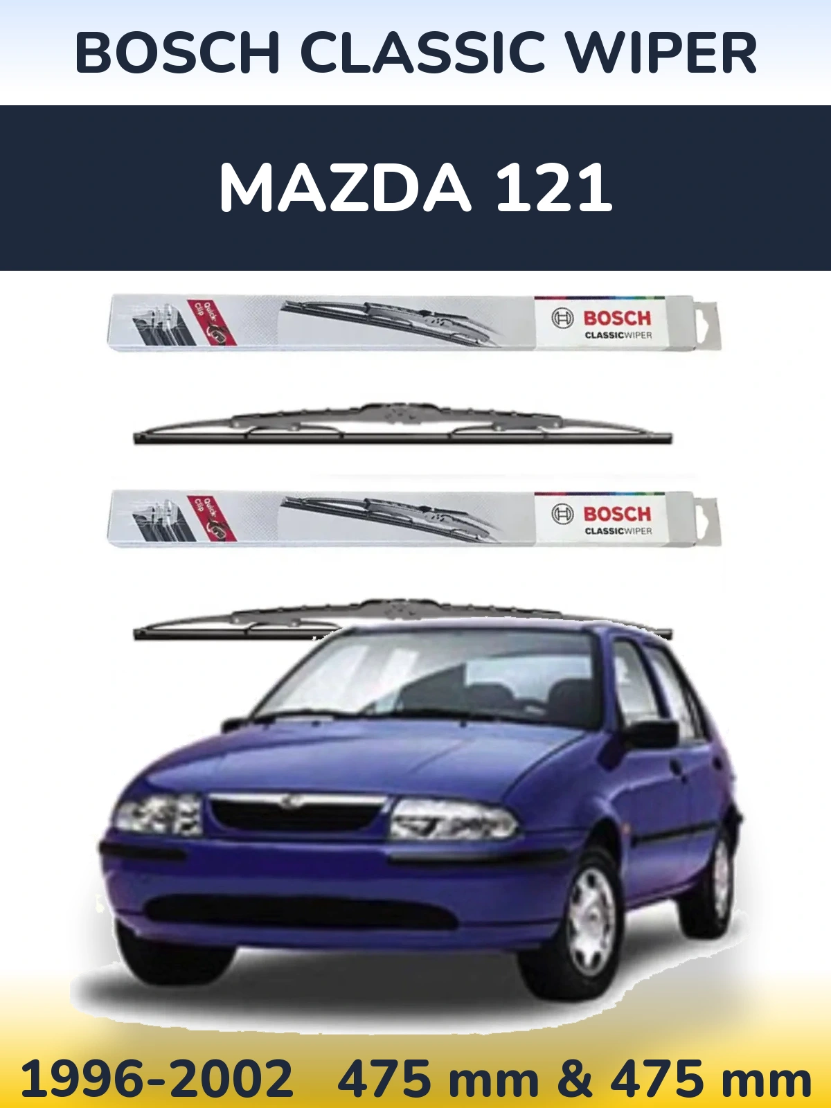 Комплект передних дворников BOSCH Classic Wiper 475 & 475 мм для Mazda 121 1996-2002