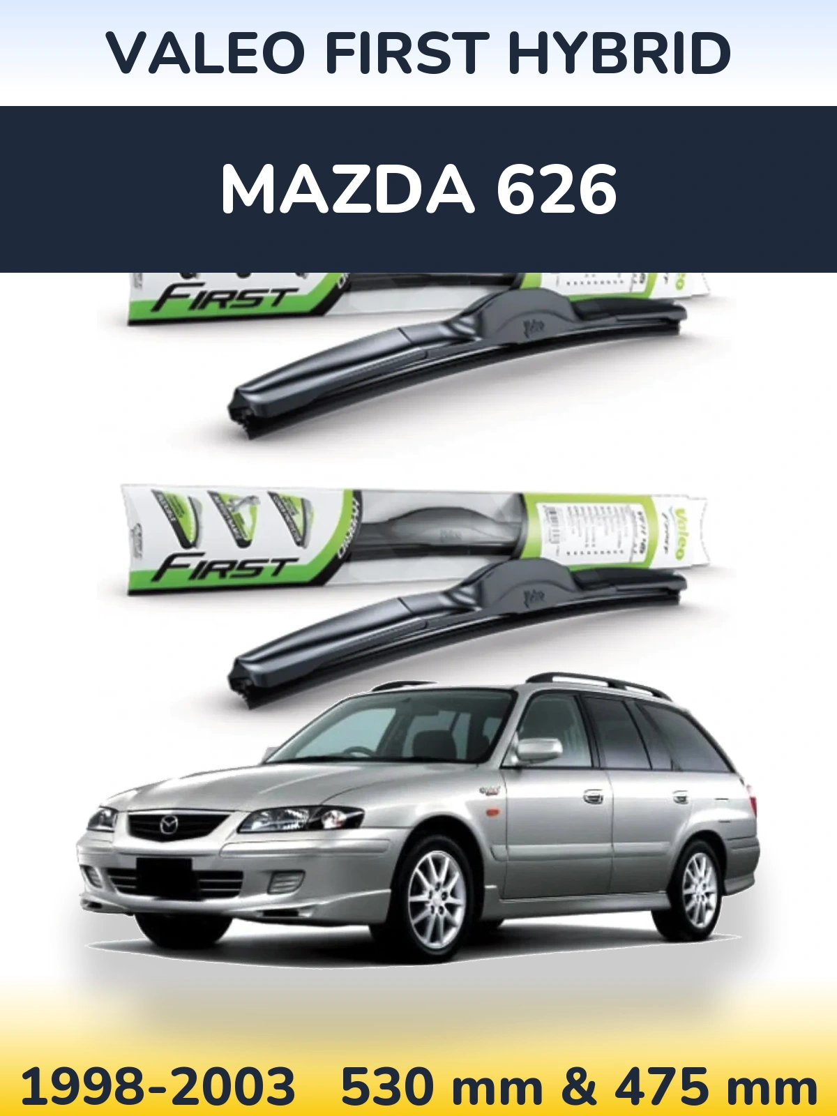 Front wiper blade set Valeo First Hybrid 530 & 475 mm for Mazda 626 1998-2003