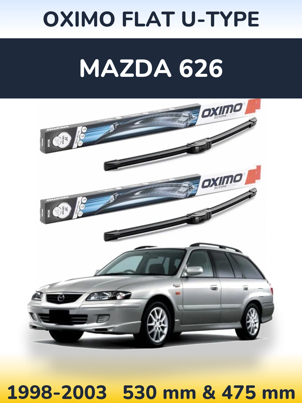 Комплект передних дворников Oximo Flat U-type 530 & 475 мм для Mazda 626 1998-2003