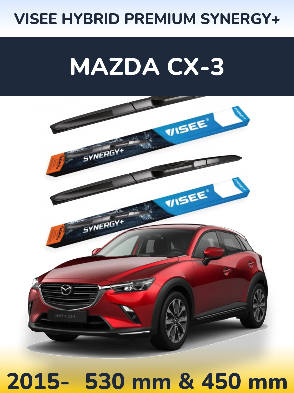 Комплект передних дворников VISEE HYBRID PREMIUM SYNERGY+ 530 & 450 мм для Mazda CX-3 2015-2026