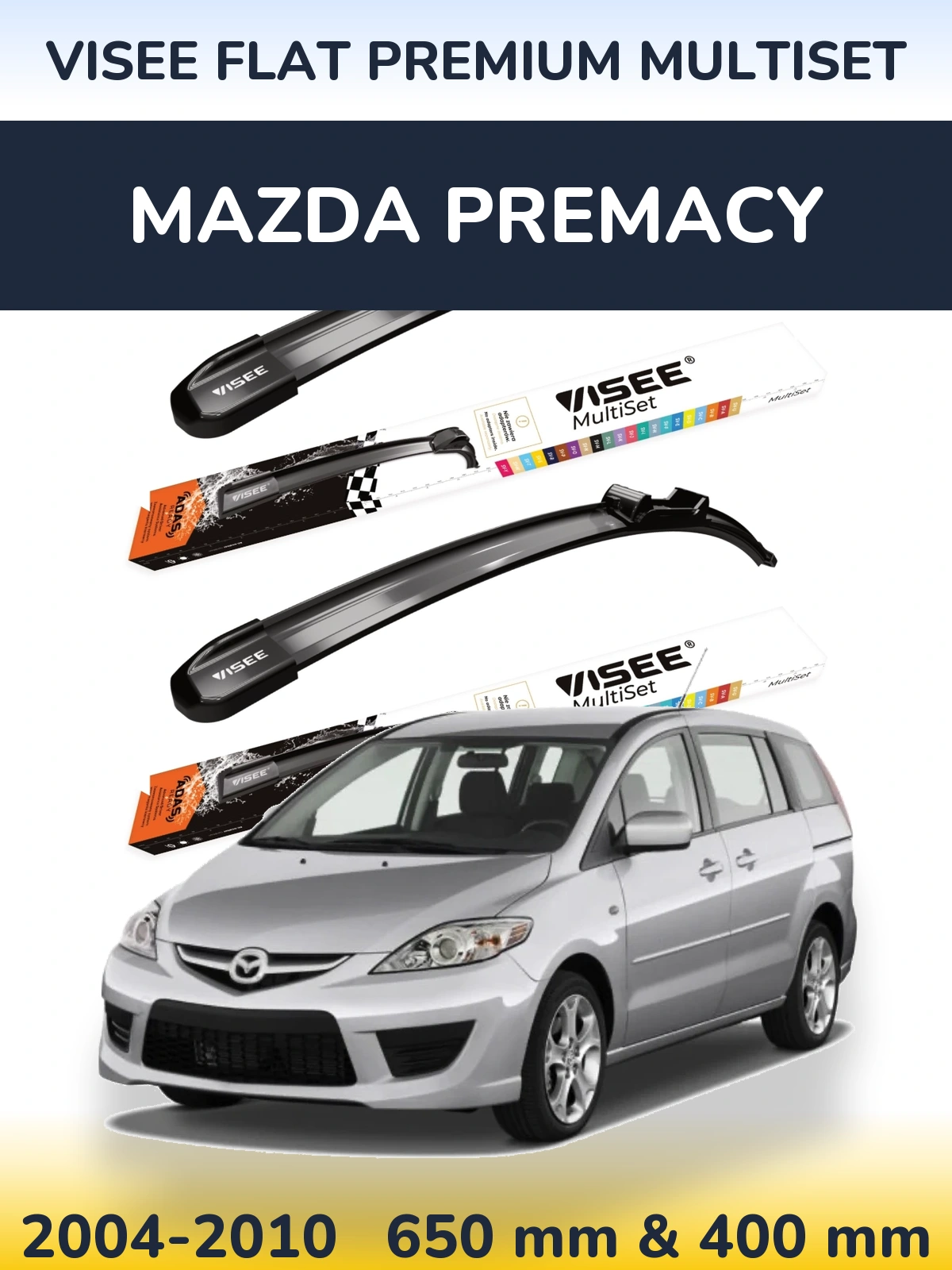 Front wiper blade set VISEE FLAT PREMIUM MultiSet 650 & 400 mm for Mazda Premacy 2004-2010