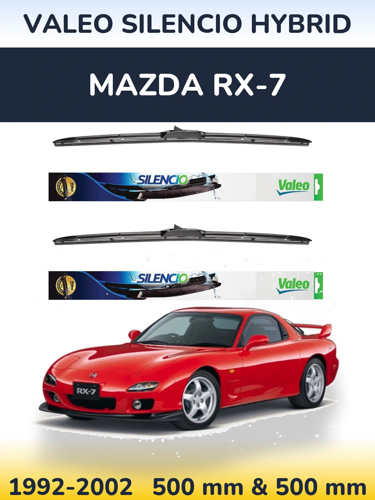 Комплект передних дворников Valeo Silencio Hybrid 500 & 500 мм для Mazda RX-7 1992-2002
