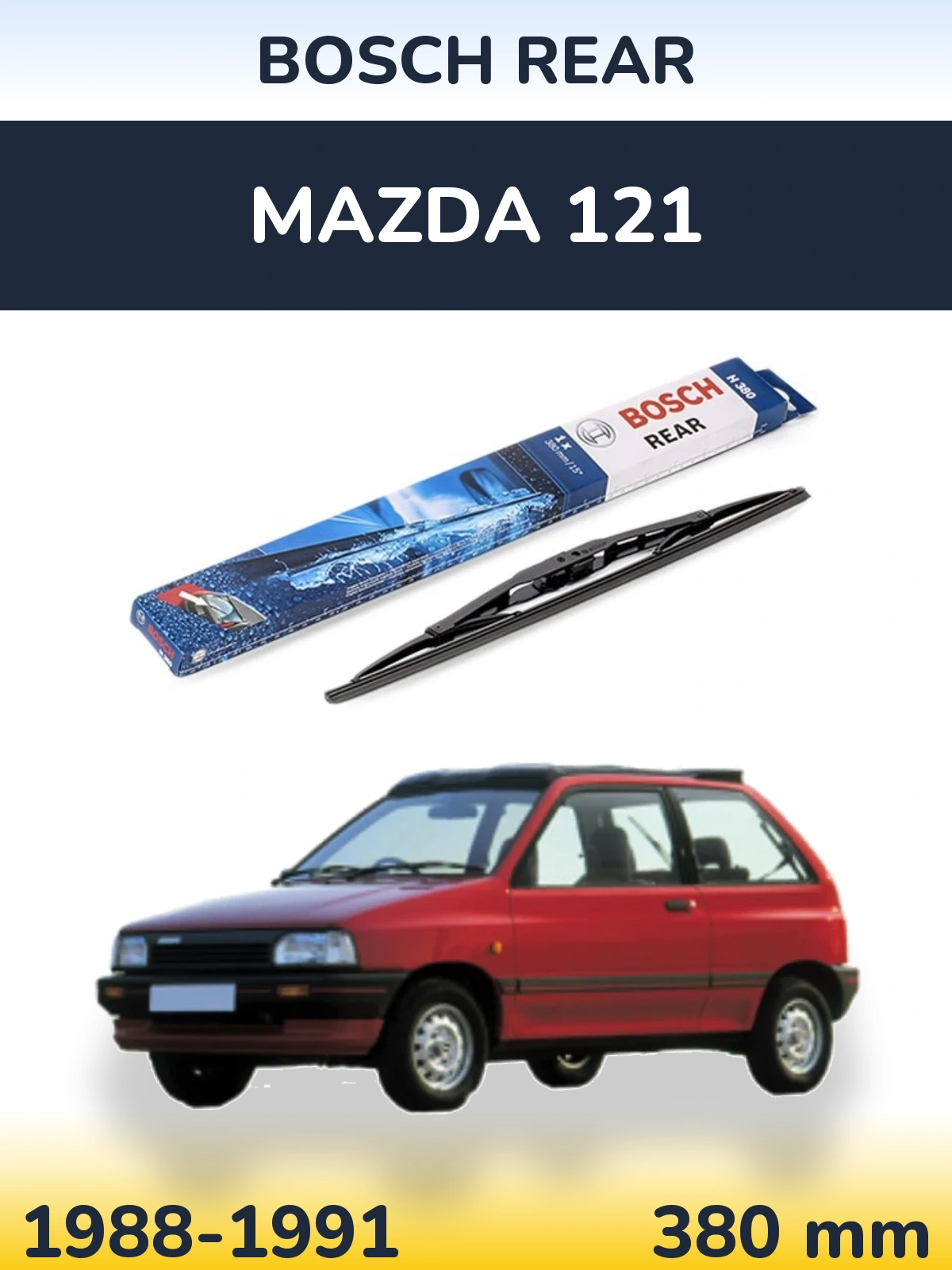 Rear wiper blade BOSCH Rear 380 mm for Mazda 121 1988-1991