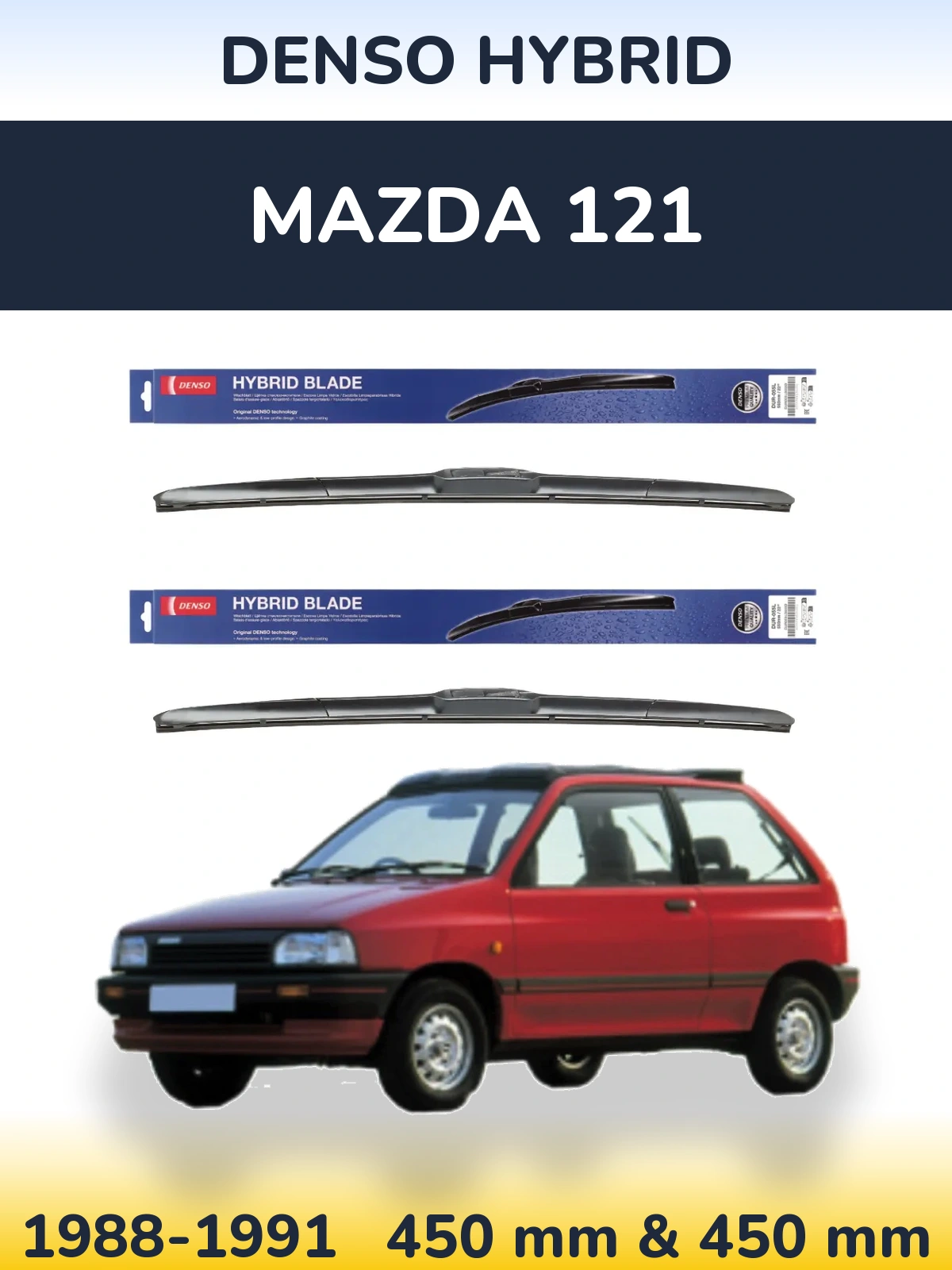 Front wiper blade set Denso Hybrid 450 & 450 mm for Mazda 121 1988-1991