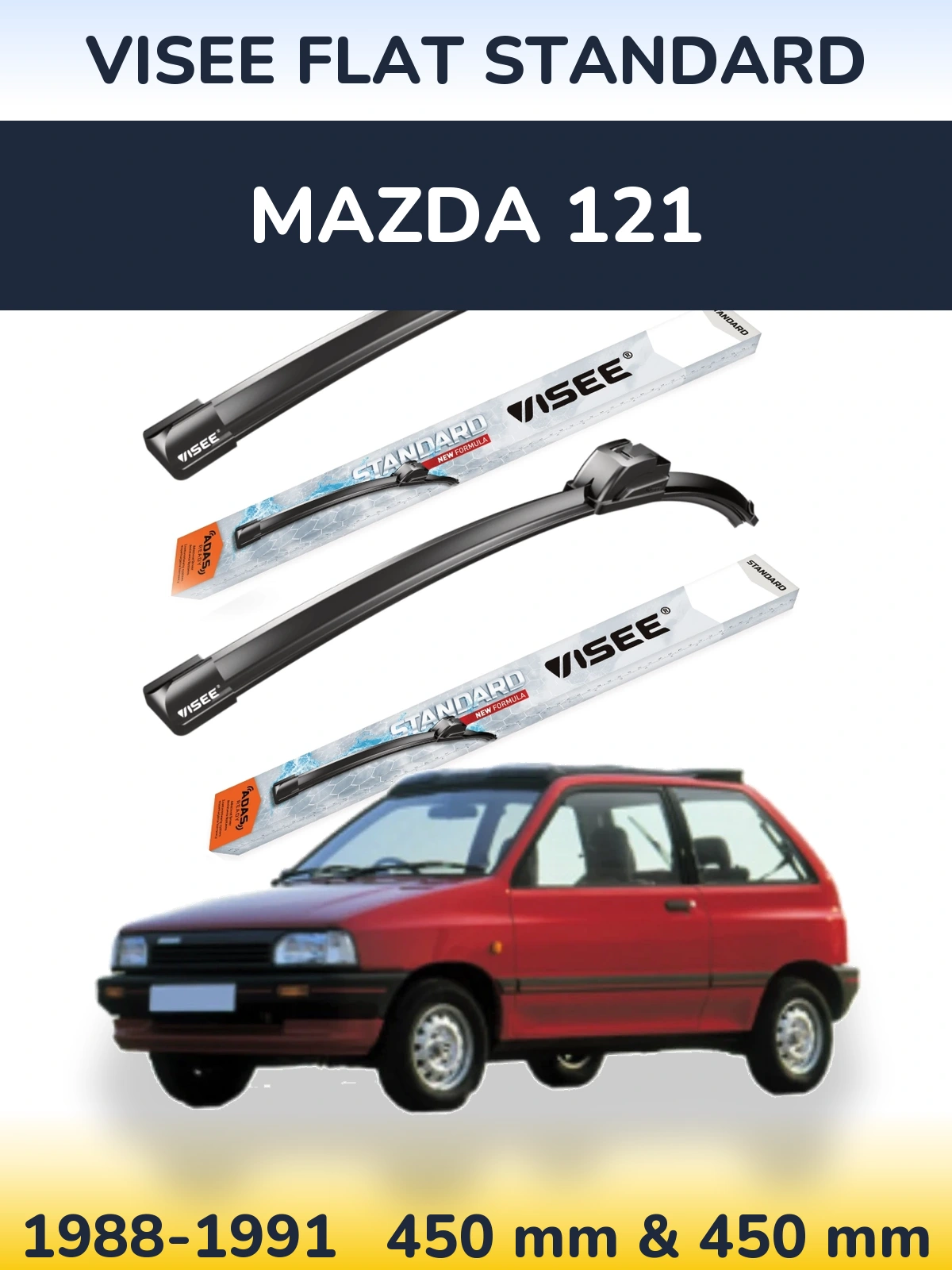 Front wiper blade set VISEE FLAT STANDARD 450 & 450 mm for Mazda 121 1988-1991