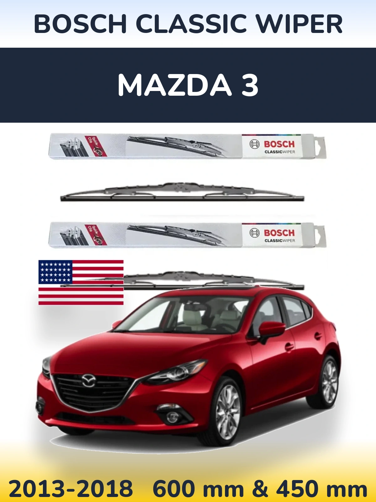 Комплект передних дворников BOSCH Classic Wiper 600 & 450 мм для Mazda 3 2013-2018